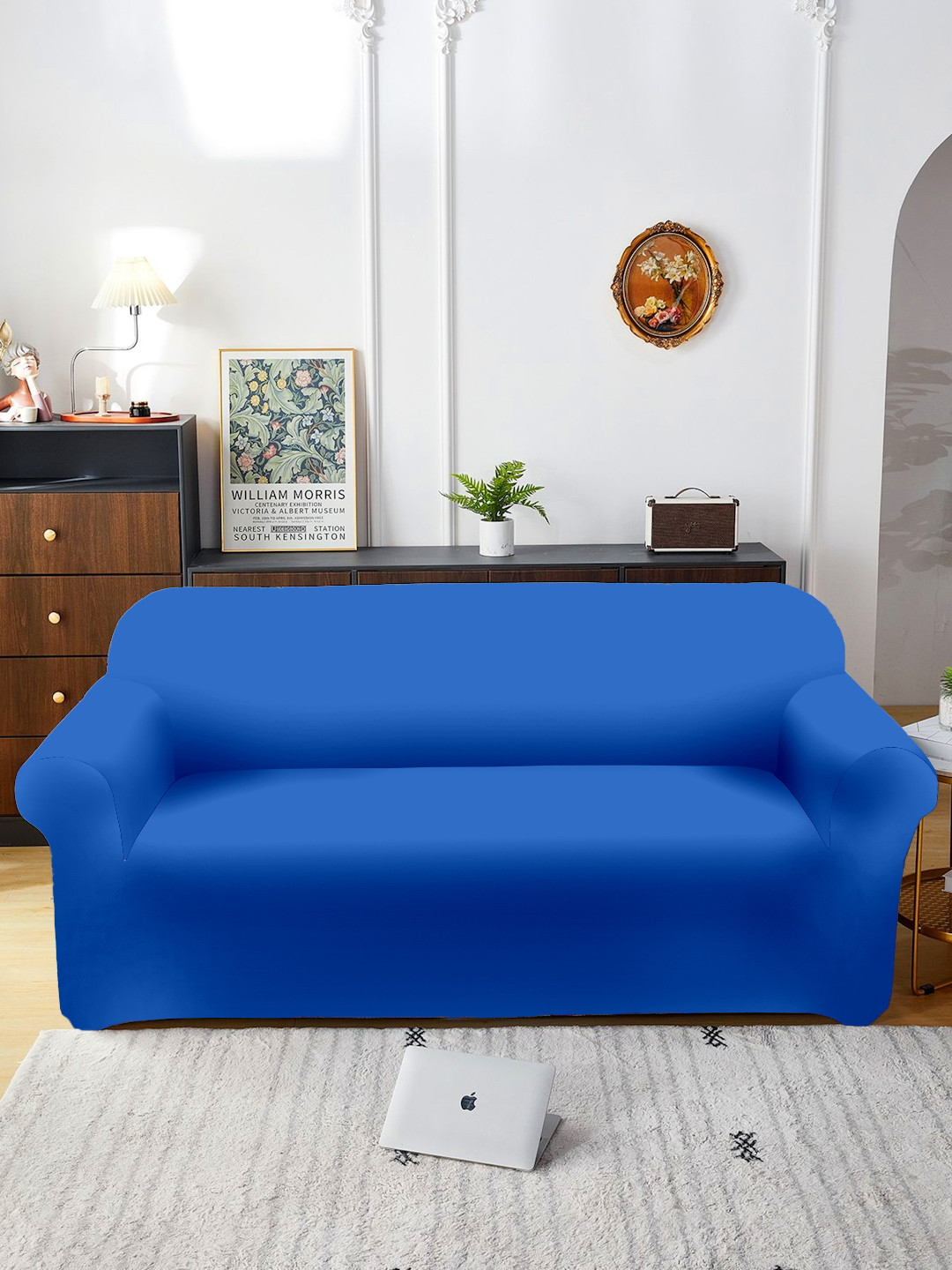 Aura Blue Three Seater Sofa Cover With Arms