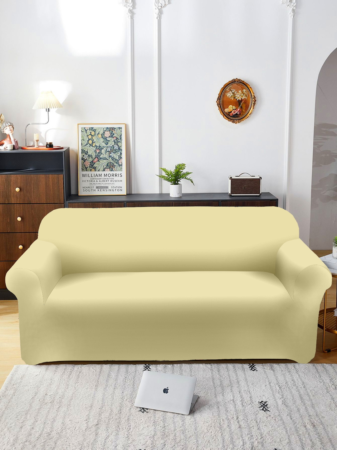 Aura Cream-Coloured Three Seater Sofa Cover With Arms