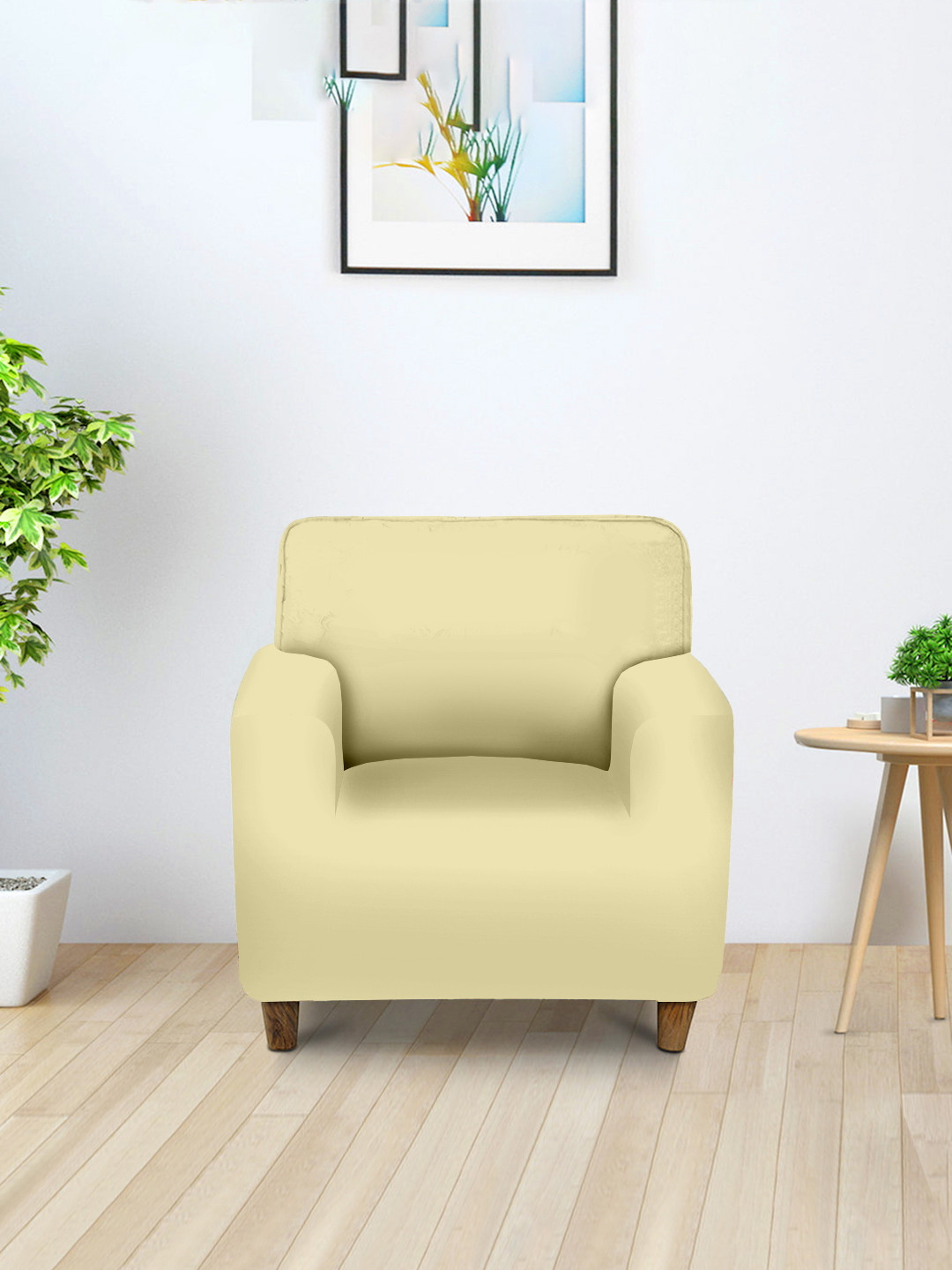 Aura Cream-Coloured Single Seater Sofa Cover With Arms