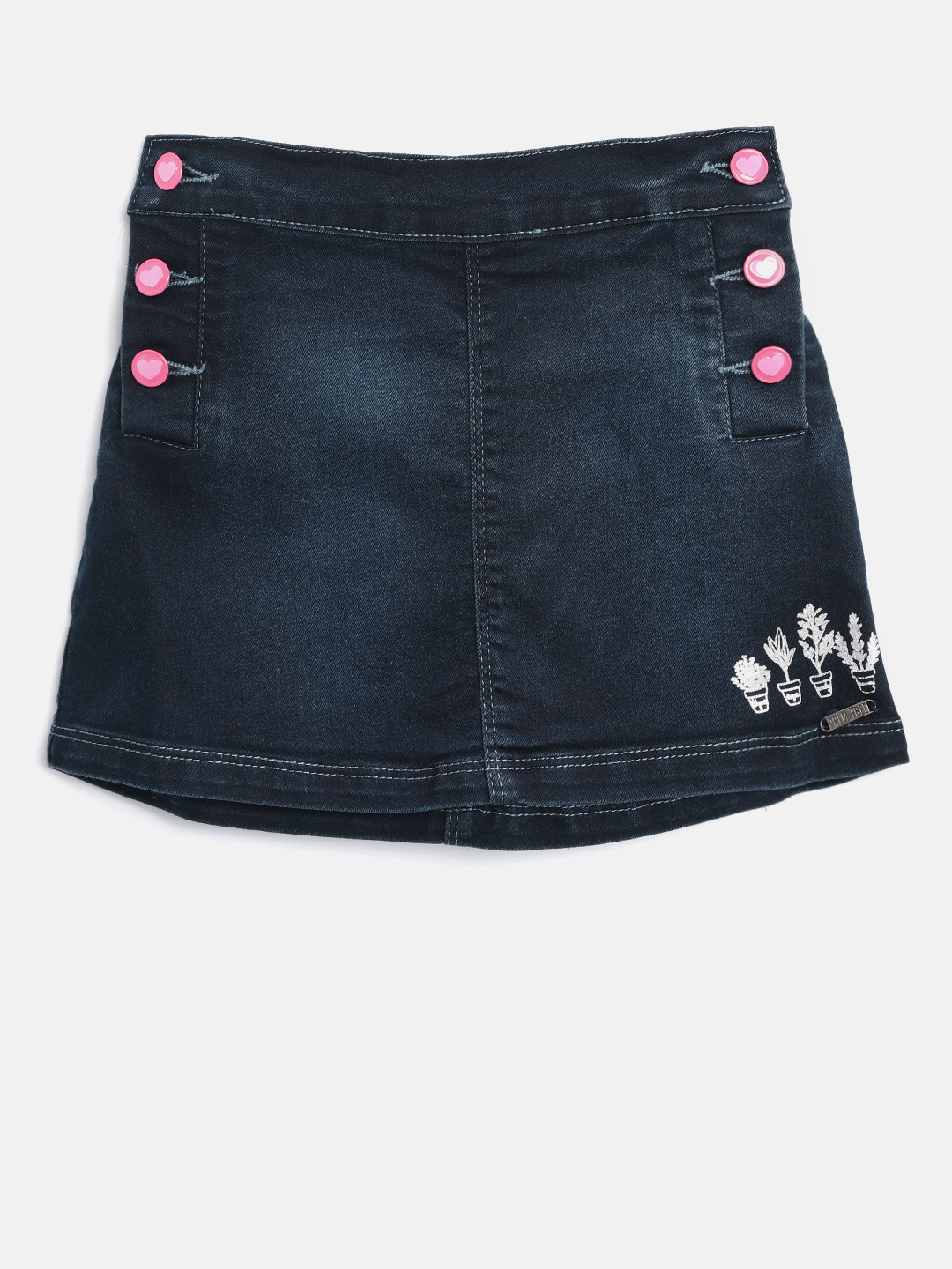 Palm Tree Girls Navy Washed Denim A-Line Skirt