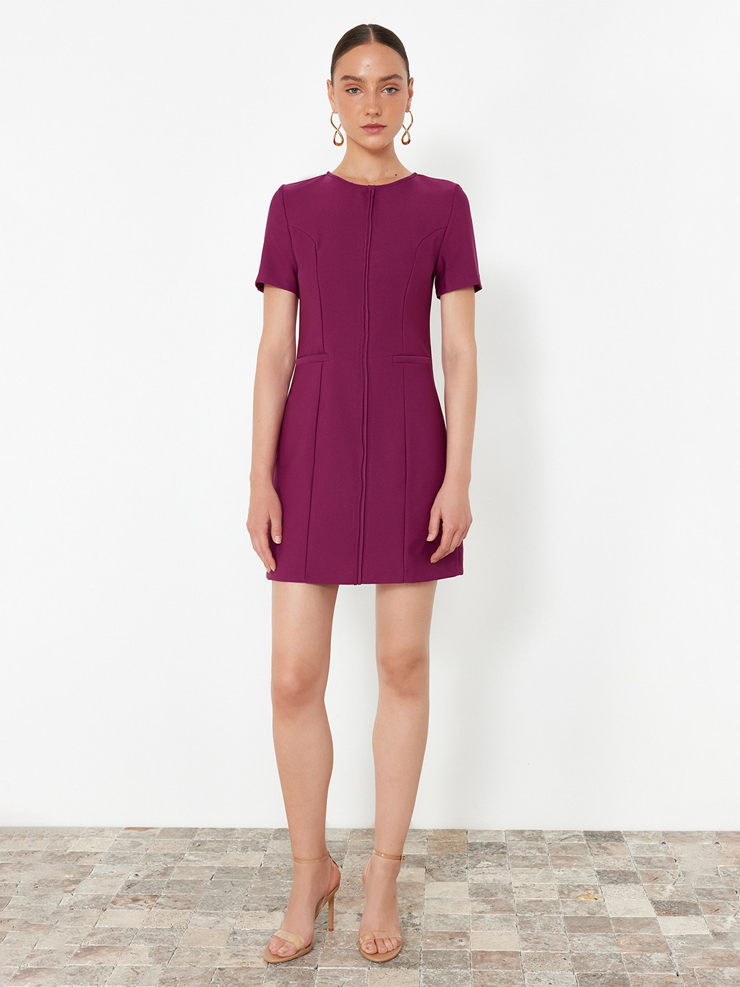 Trendyol Women Round Neck Short Sleeves Straight A-Line Dress