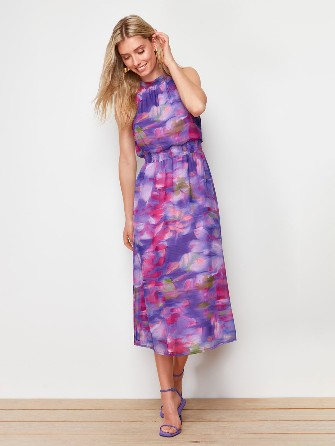 Trendyol Halter Neck Sleeveless Tie and Dye Dyed Fit & Flare Midi Dress