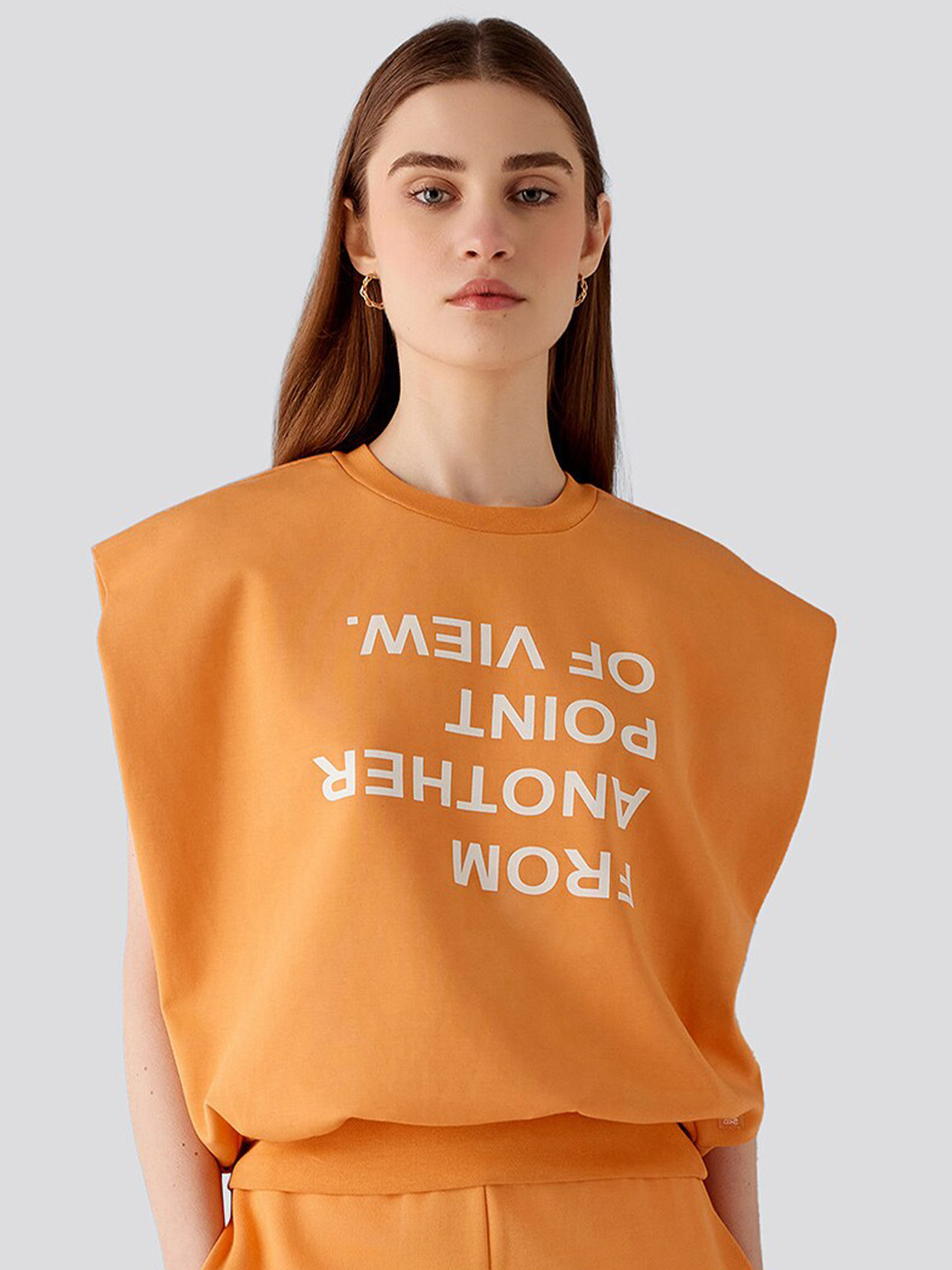 Muvazo Zesty Zenith Typography Print Extended Sleeves Cotton Crop Top