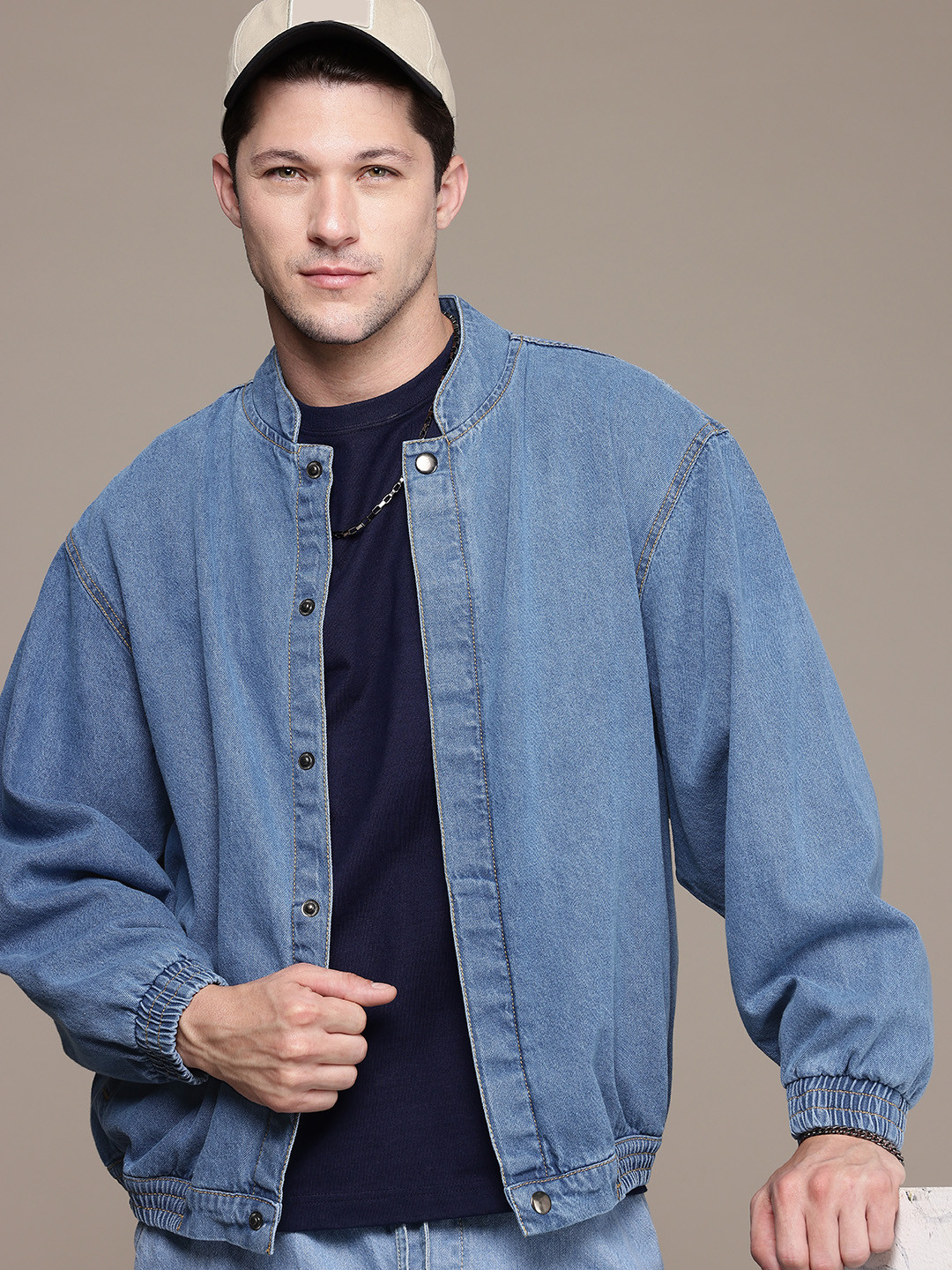 The Roadster Life C. Pure Cotton Bomber Oversized Denim Jacket