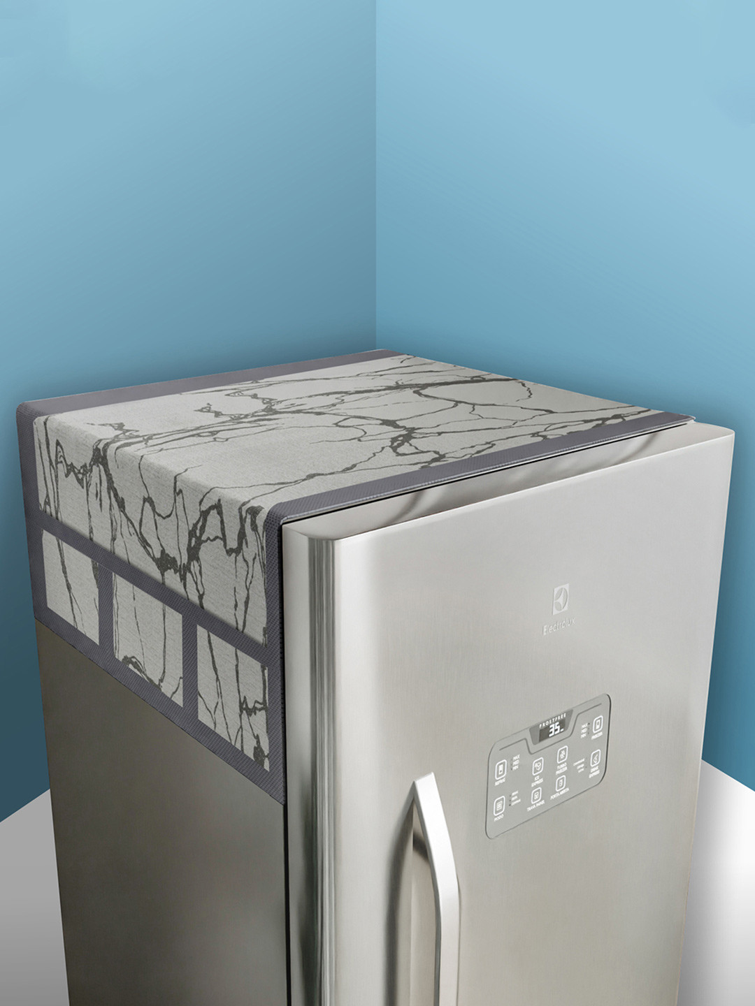 Kuber Industries Grey Marble Design Fridge Top Cover With 6 Utility Pockets