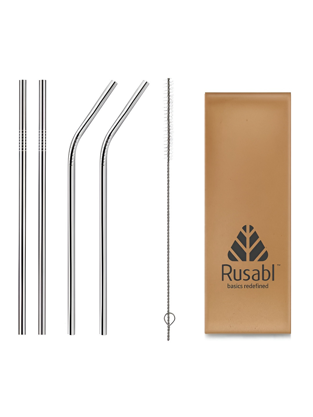 Rusabl Silver toned 4 Pieces Steel Straw with Cleaning Brush