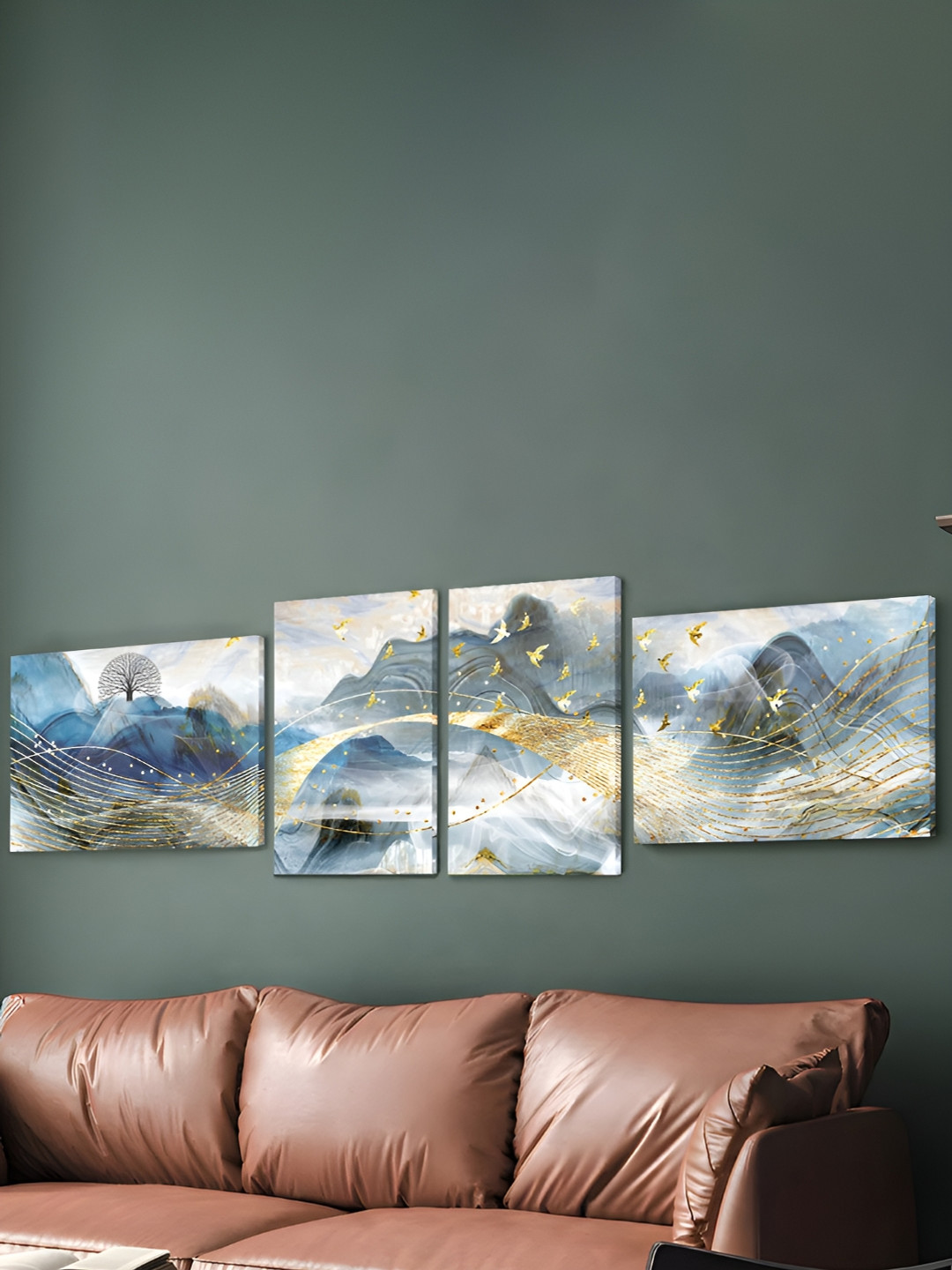 Art Street Canvas Painting Golden Birds With Mountains View