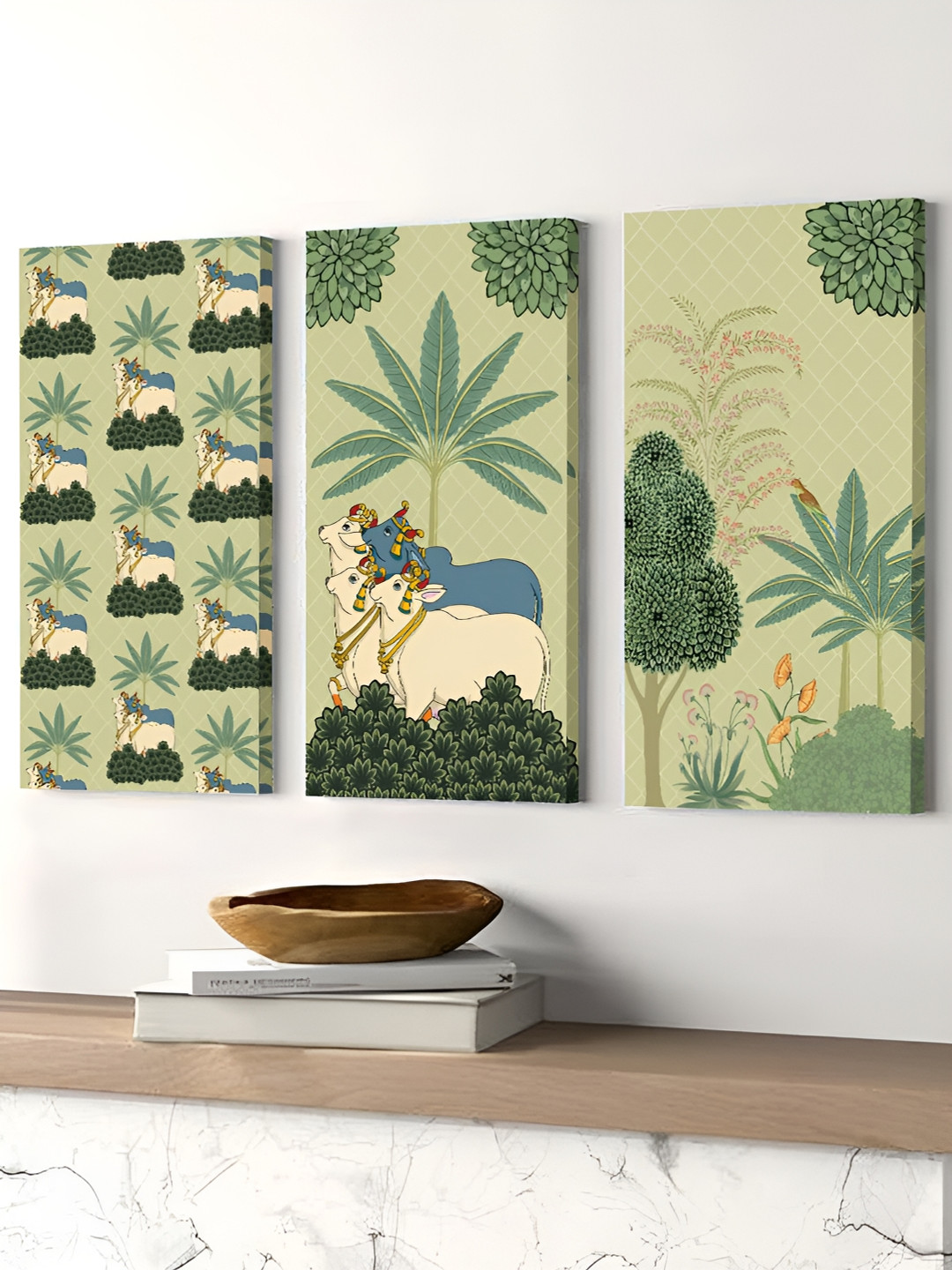 Art Street Cow & Tree Canvas Wall Rectangle Paintings Wall Art - 22 x 12 In