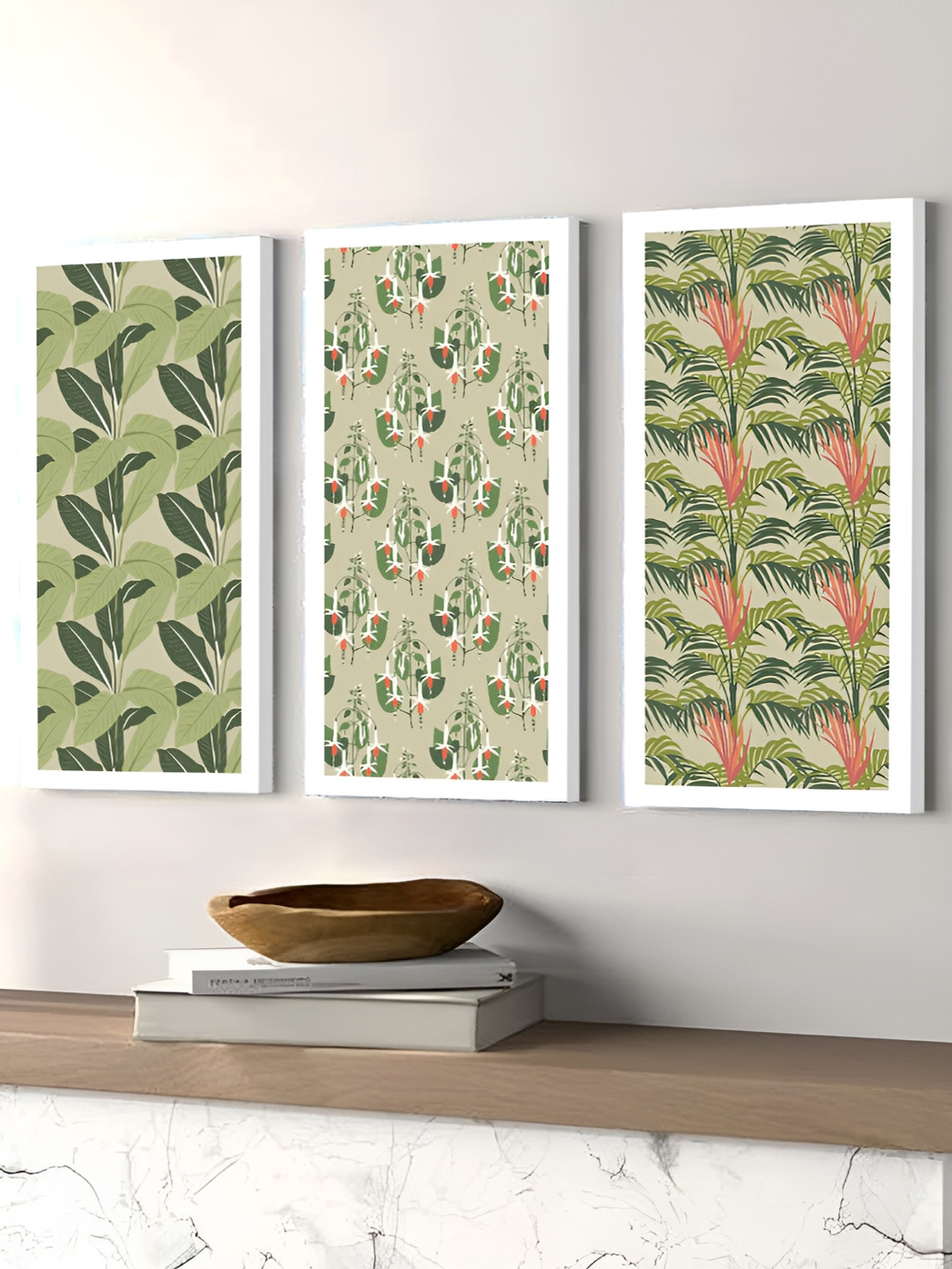 Art Street Tropical Flowers Canvas 3 Piece Wall Rectangle Paintings Wall Art - 22 x 12 In