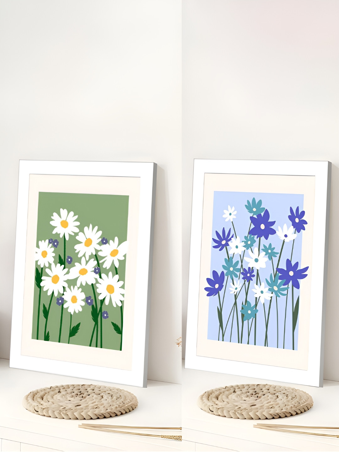 Art Street White Paper 2 Pcs Wall Living Room Rectangle Paintings Wall Art -11.8 x 15.7In