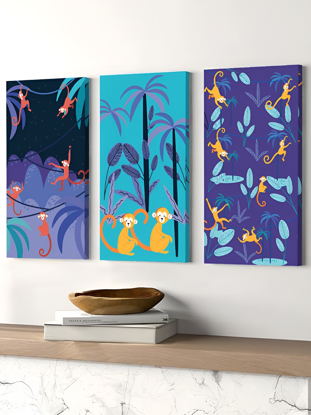 Art Street Monkey Cartoon Canvas 3 Pcs Wall Rectangle Paintings Wall Art - 22x12In