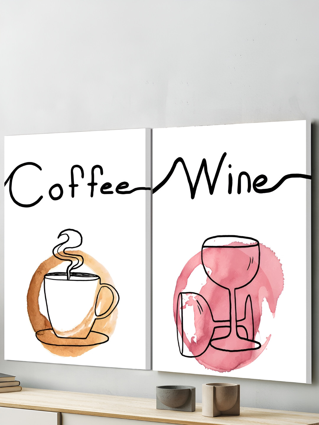 Art Street Coffee With Wine Cups Canvas 2 Pcs Rectangle Paintings Wall Art - 12 x 16In