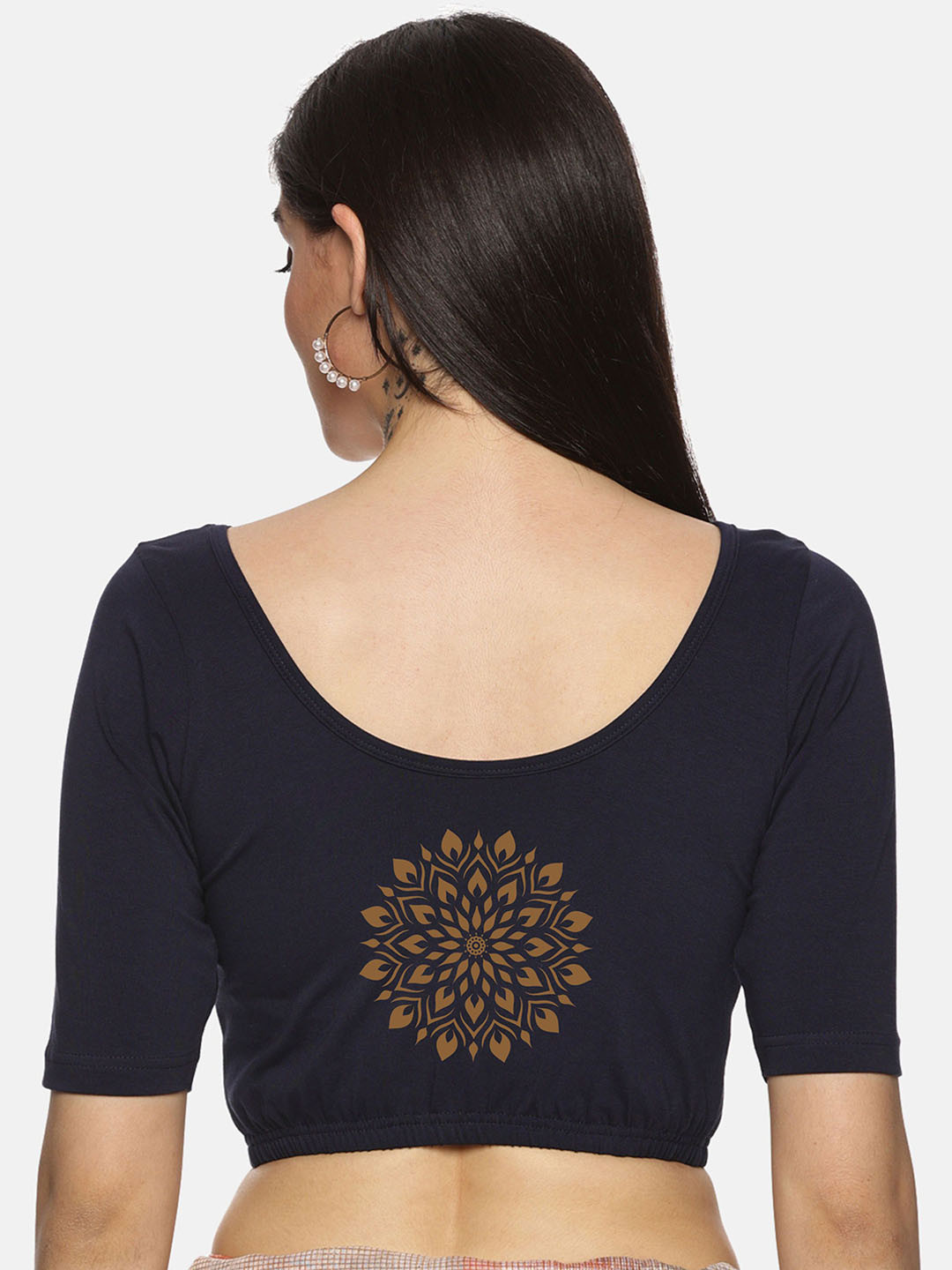 NOT YET by us Plus Size Printed Stretchable Saree Blouse