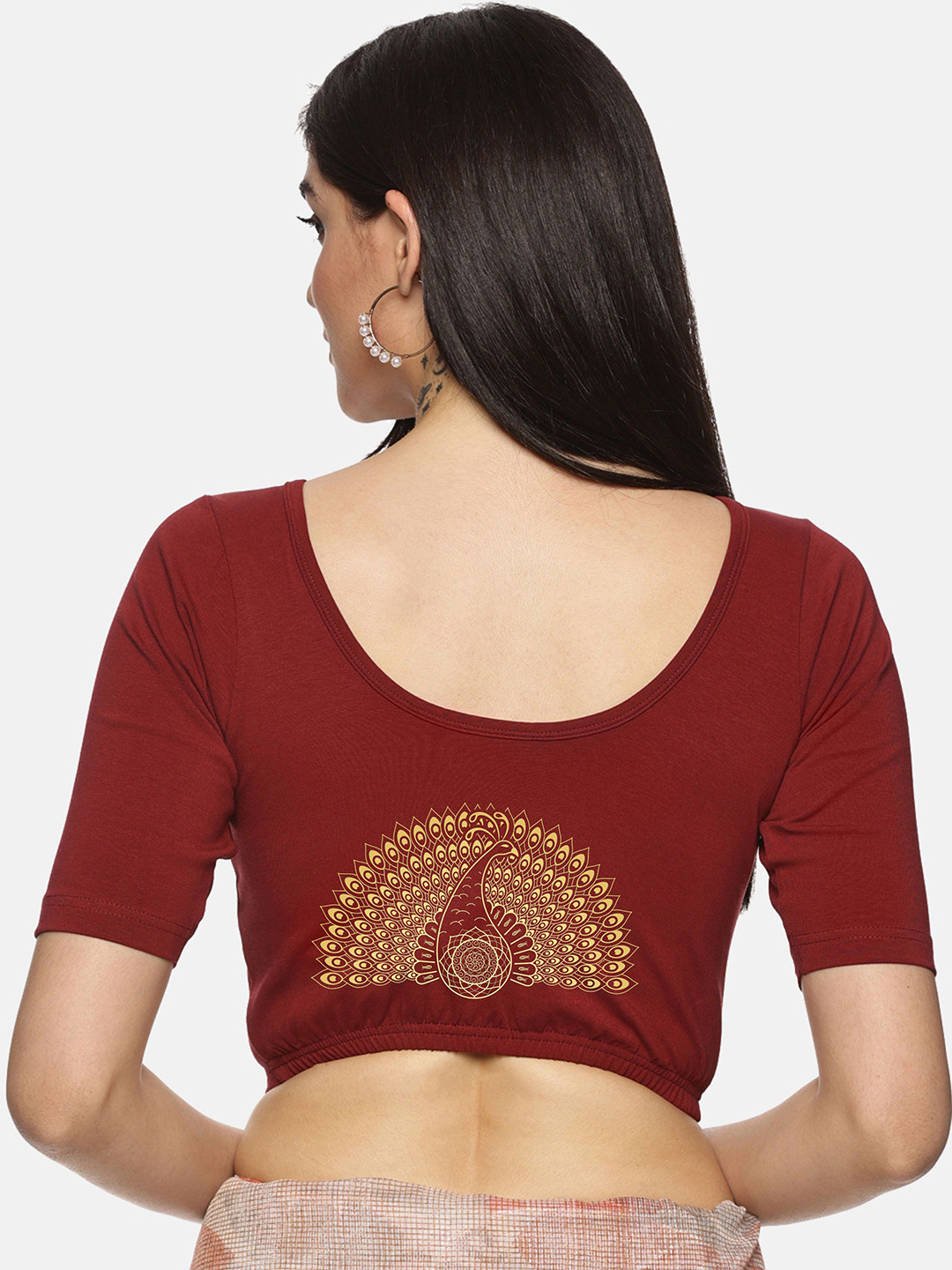 NOT YET by us Plus Size Printed Stretchable Saree Blouse