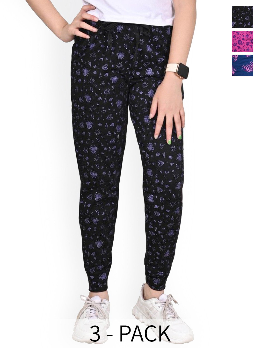 BAESD Girls Floral Printe Pack Of 3 Pure Cotton Joggers