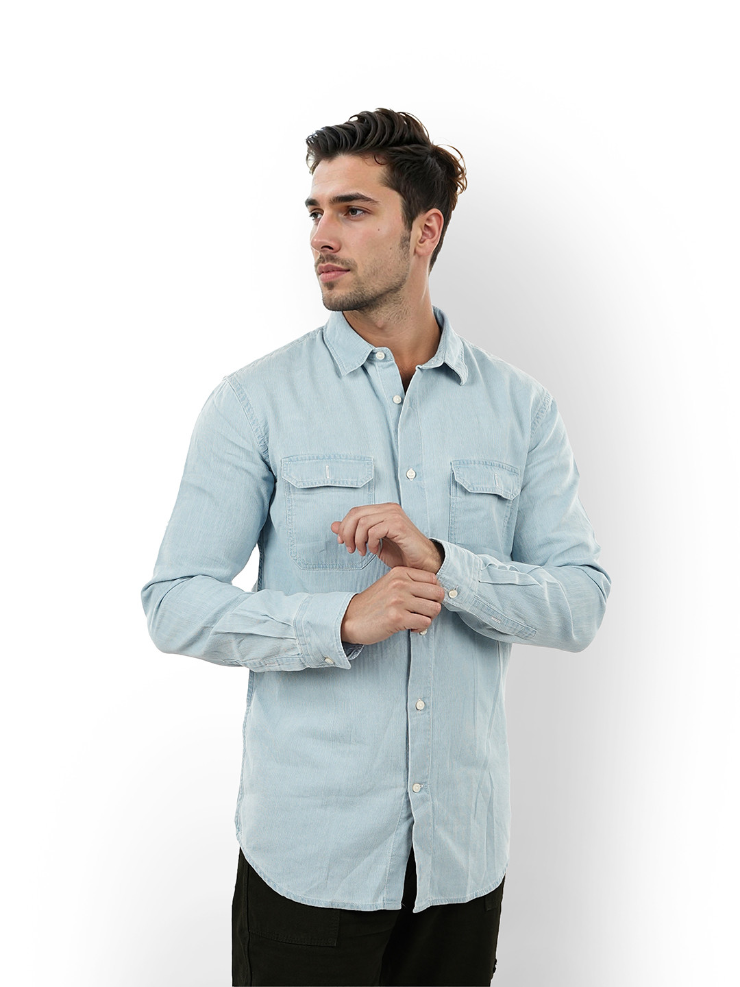 Celio Men Classic Spread Collar Cotton Denim Shirt