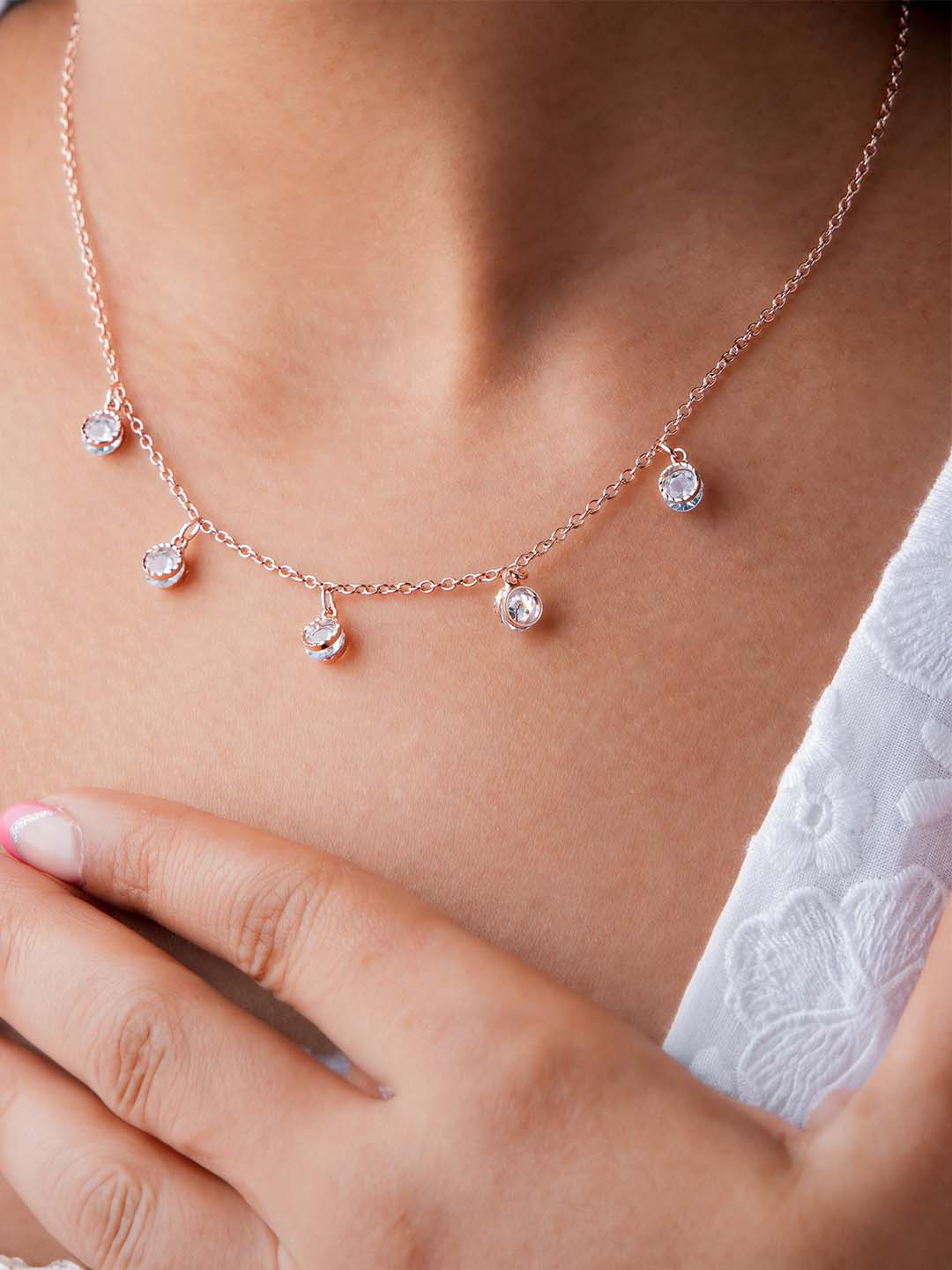 SWASHAA Kehlani Rose Gold-Plated Stainless Steel Cubic Zirconia Studded Necklace