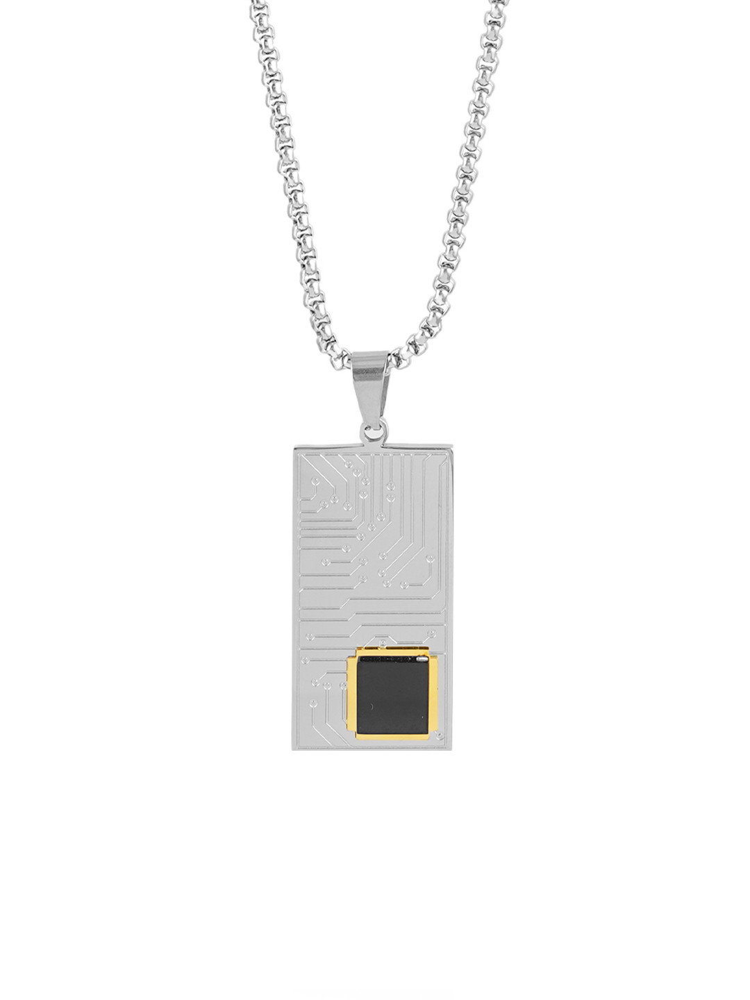 SWASHAA Men Silver-Plated Circuit Board Pendant With Chain
