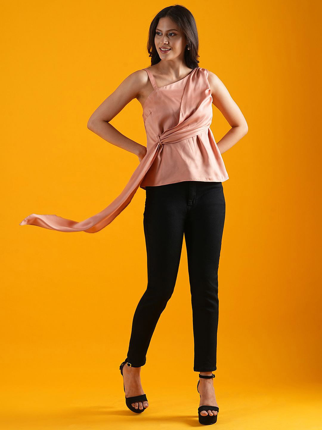 Globus Pink One Shoulder Tie-Ups Detailed Casual Top