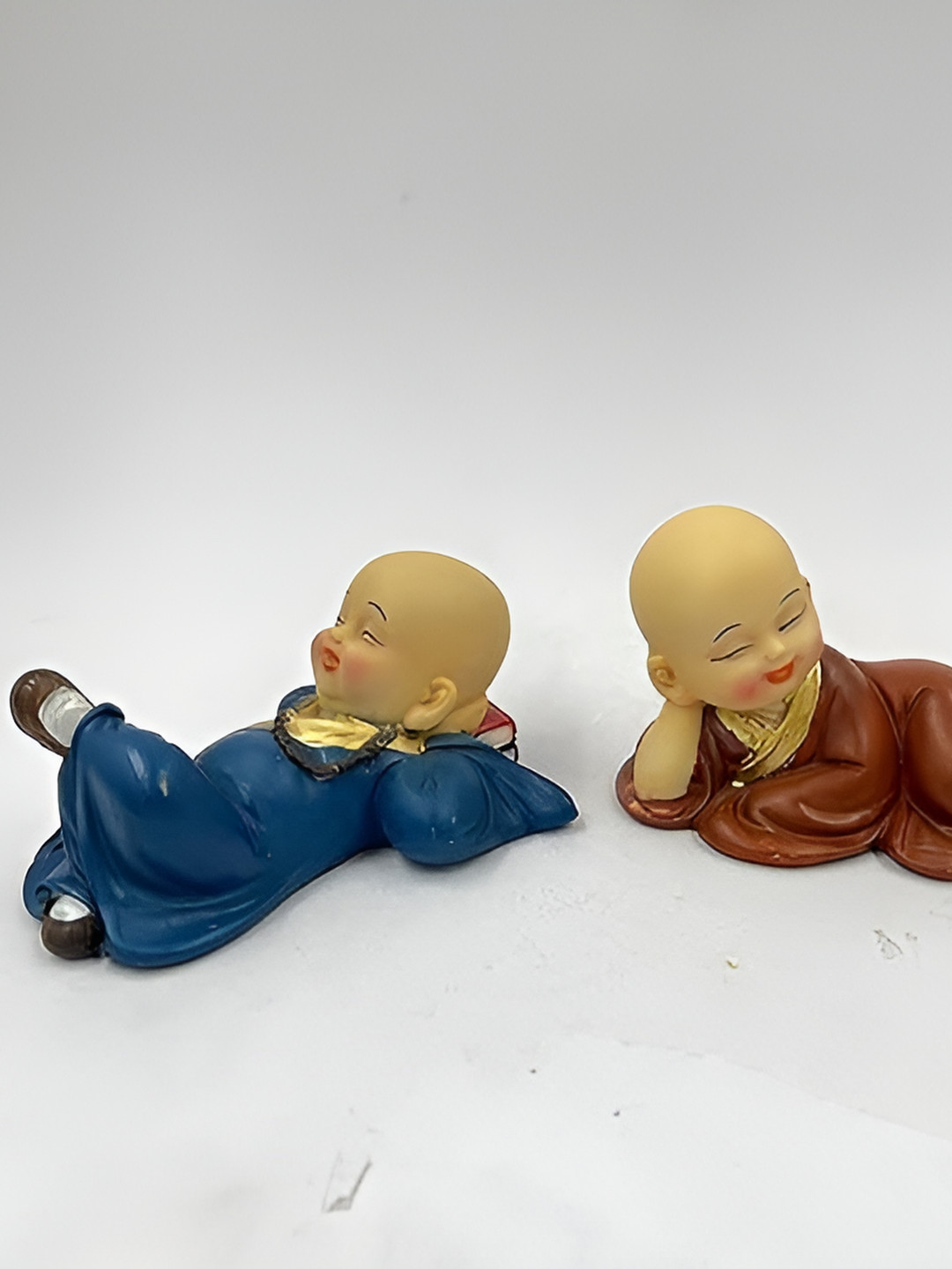 Aura Monk Buddha Cream Resin Glossy Living Room Set of 2 Medium Showpieces - 2.2 Inches