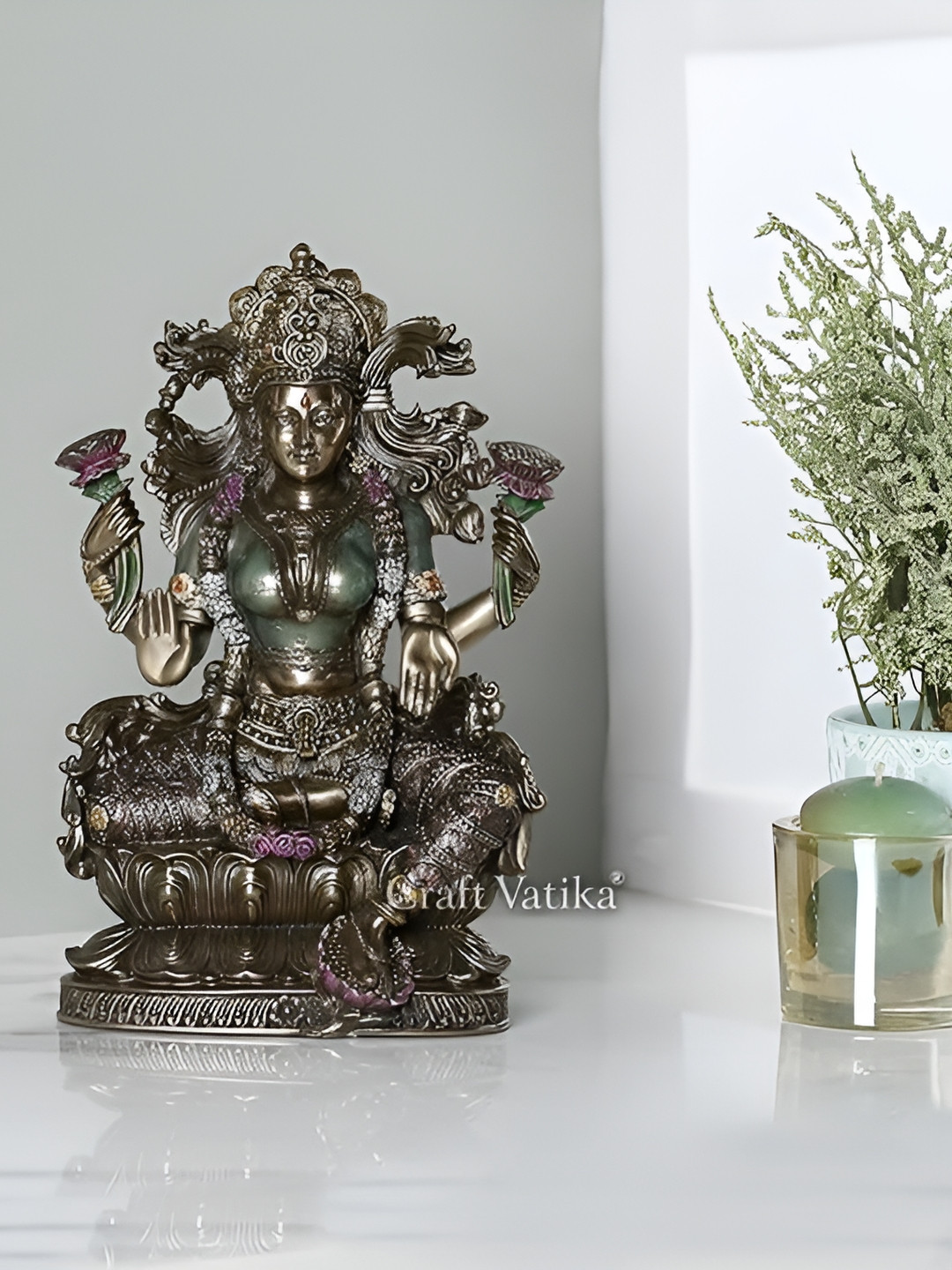 Aura Sitting Lakshmi Laxmi Black Polyresin Natural Prayer Room Medium Showpiece - 5.4 Inches