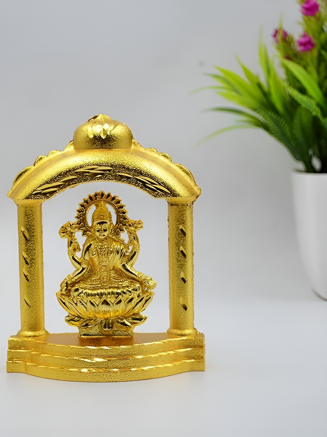 Aura Laxmi Gold Metal Metallic Home Office Medium Showpiece - 4.8 Inches