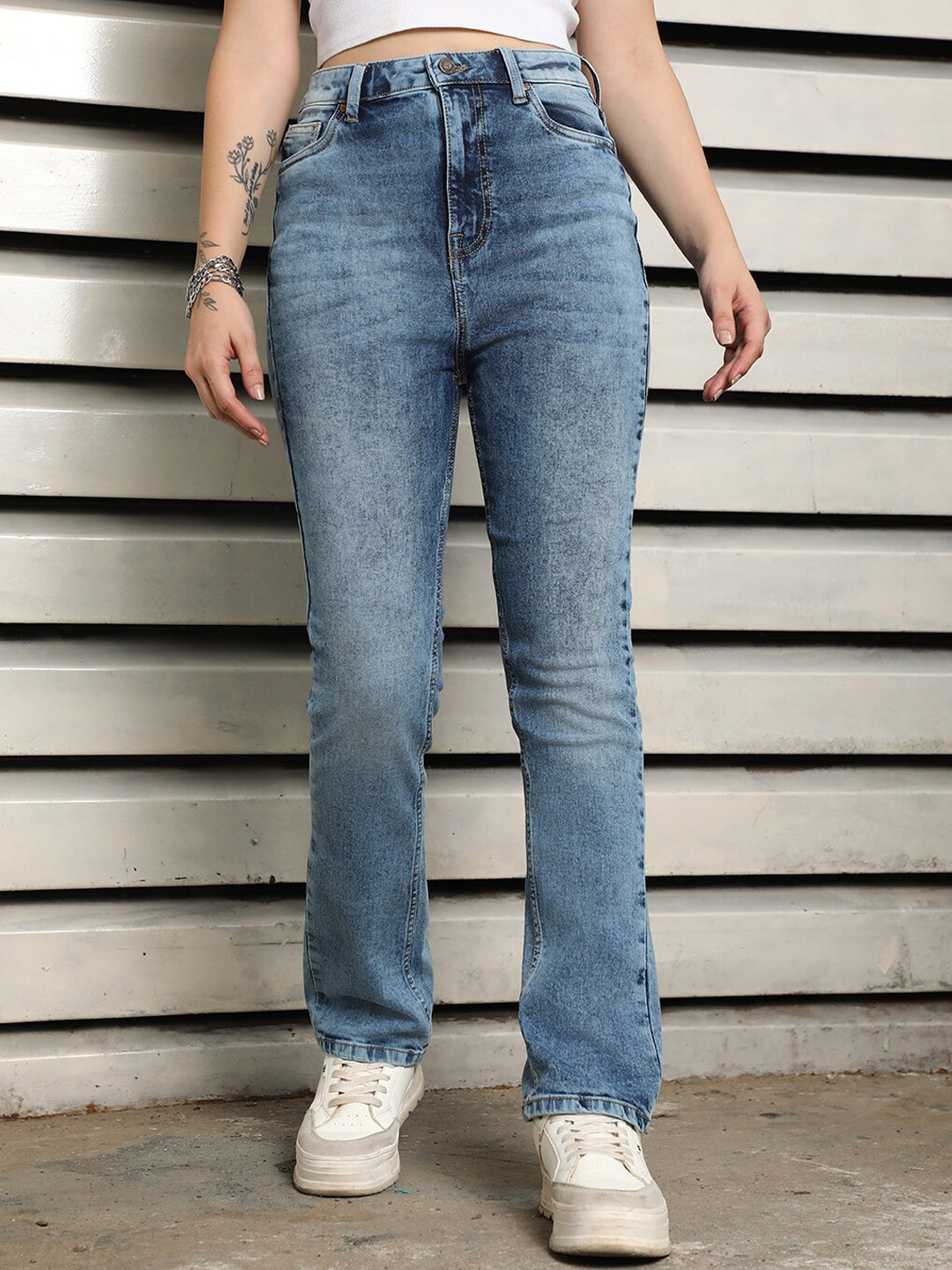 High Star Women stove pipe High-Rise Heavy Fade Jeans