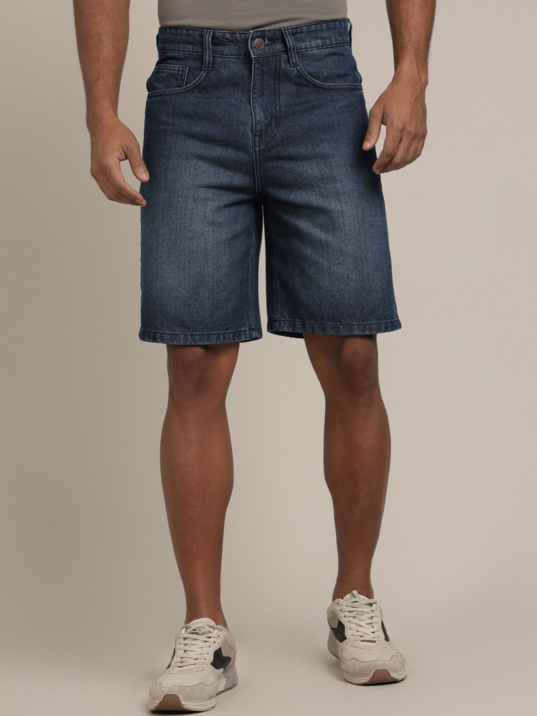 The Roadster Lifestyle Co. Denim Daze Men Navy Blue Mid-Rise Pure Cotton Denim Shorts