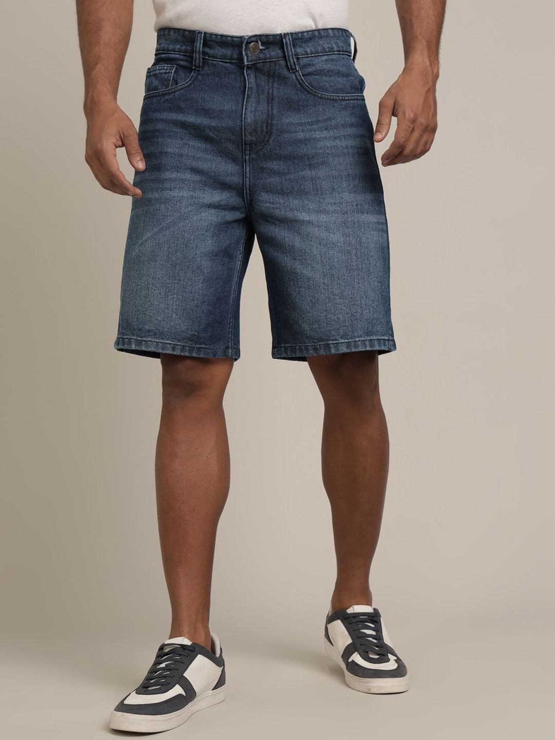 The Roadster Lifestyle Co. Denim Daze Men Navy Blue Mid-Rise Cotton Denim Shorts