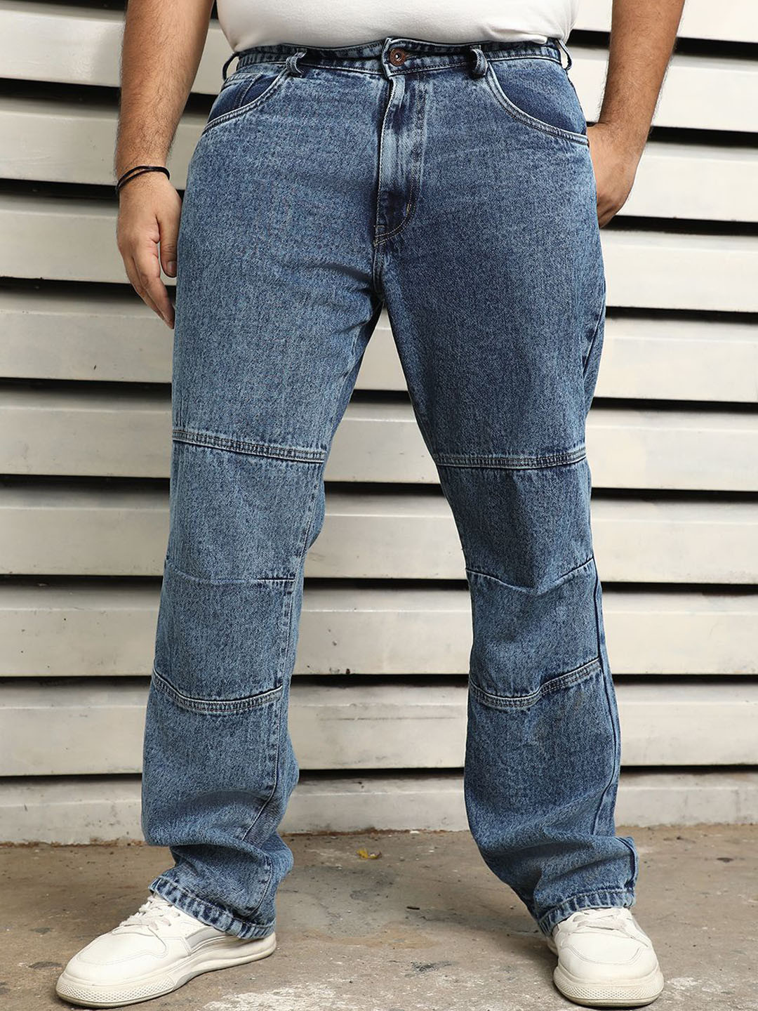 Freeform by High Star Men Straight Fit Cut N Sew Detail Light Fade Jeans