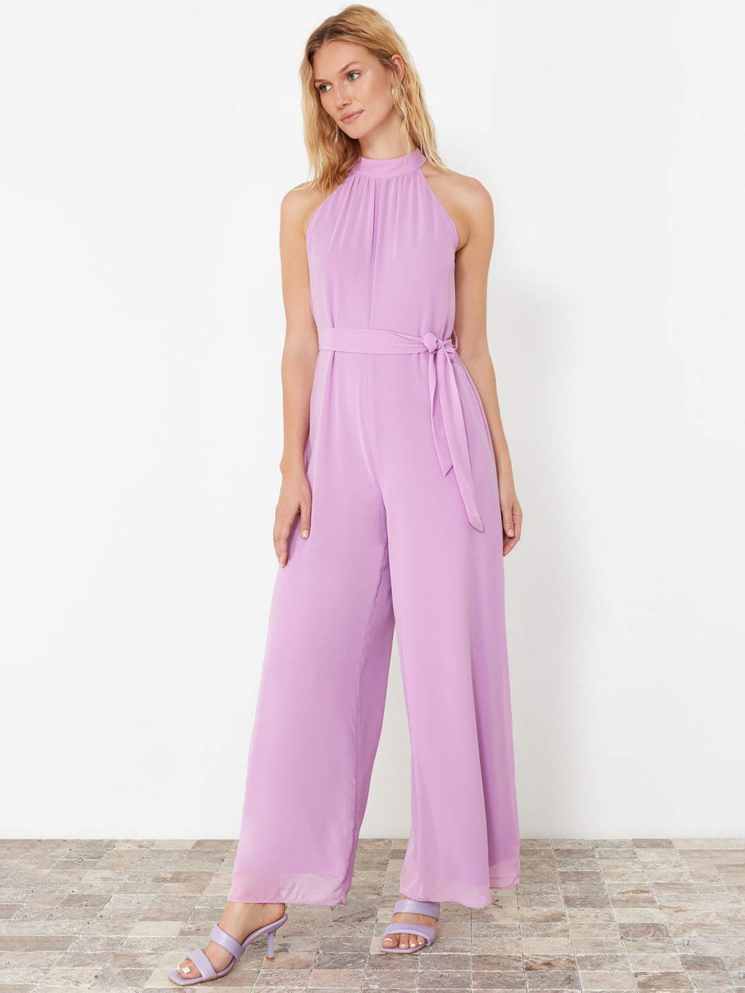Trendyol High Neck Waist Tie-Ups Basic Jumpsuit