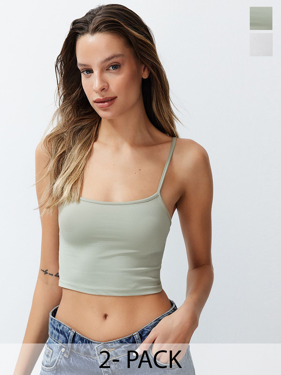 Trendyol Pack Of 2 Crop Shoulder Straps Non Padded Cropped Camisoles