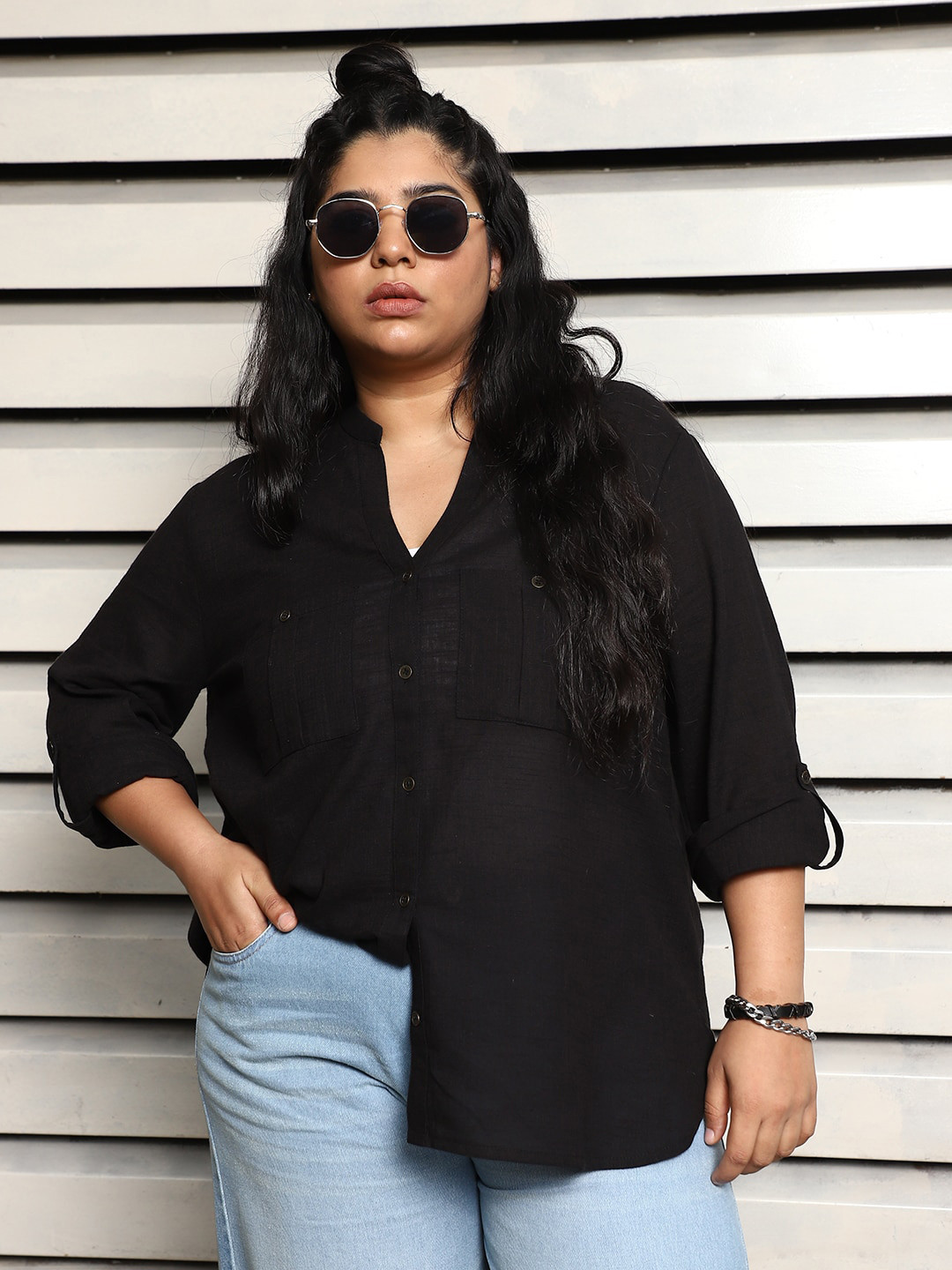 Freeform by High Star Plus Size casual Cotton Casual Oversized Shirt