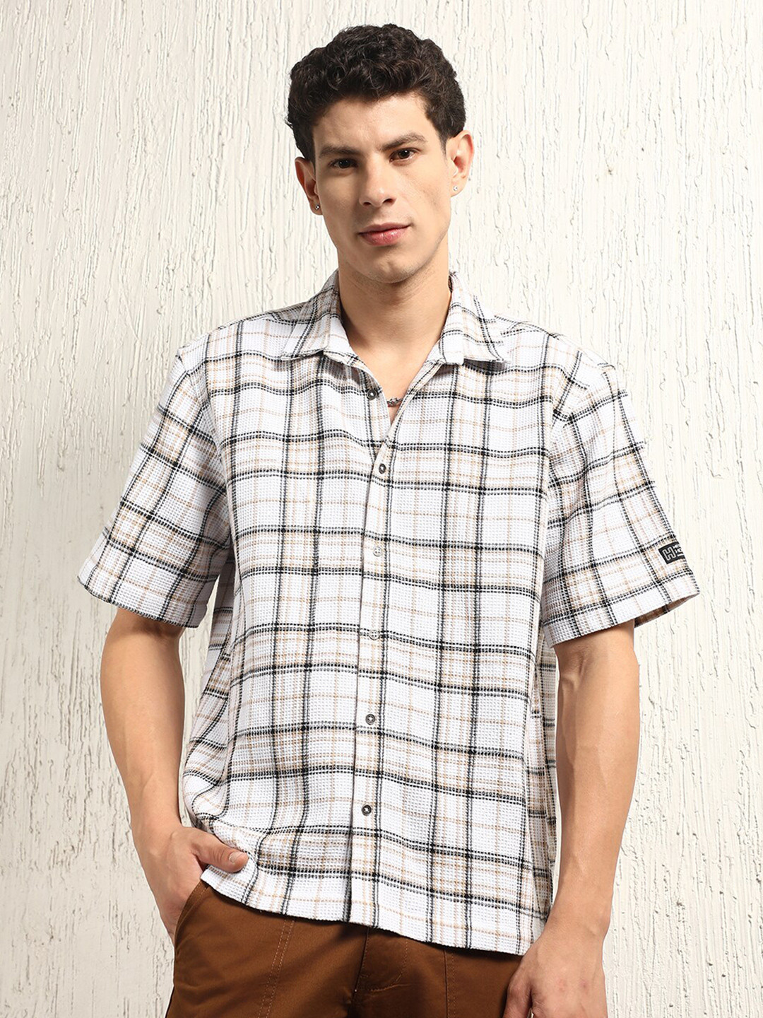 Hubberholme Classic Oversized waffle Checked Cotton Casual Shirt