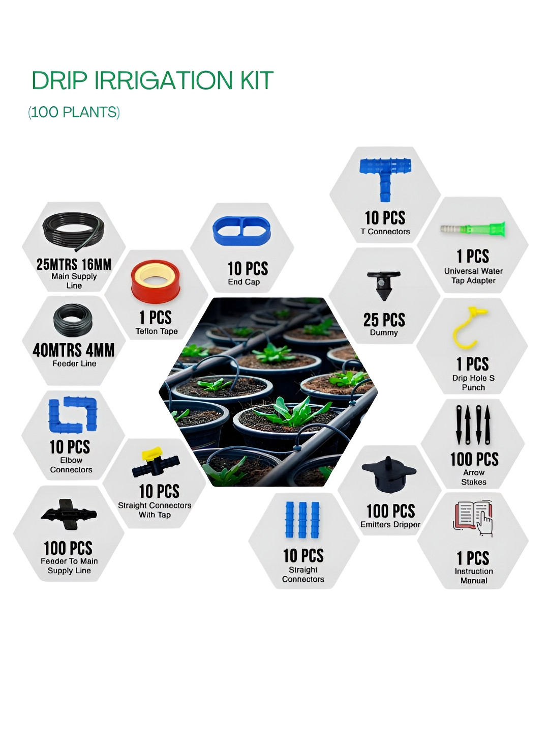 Cinagro Black 100 Pcs Plant Drip Irrigation Kit