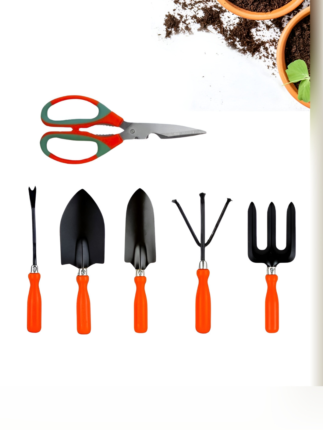 Cinagro Orange & Black 6 Pieces Metal Garden Tools