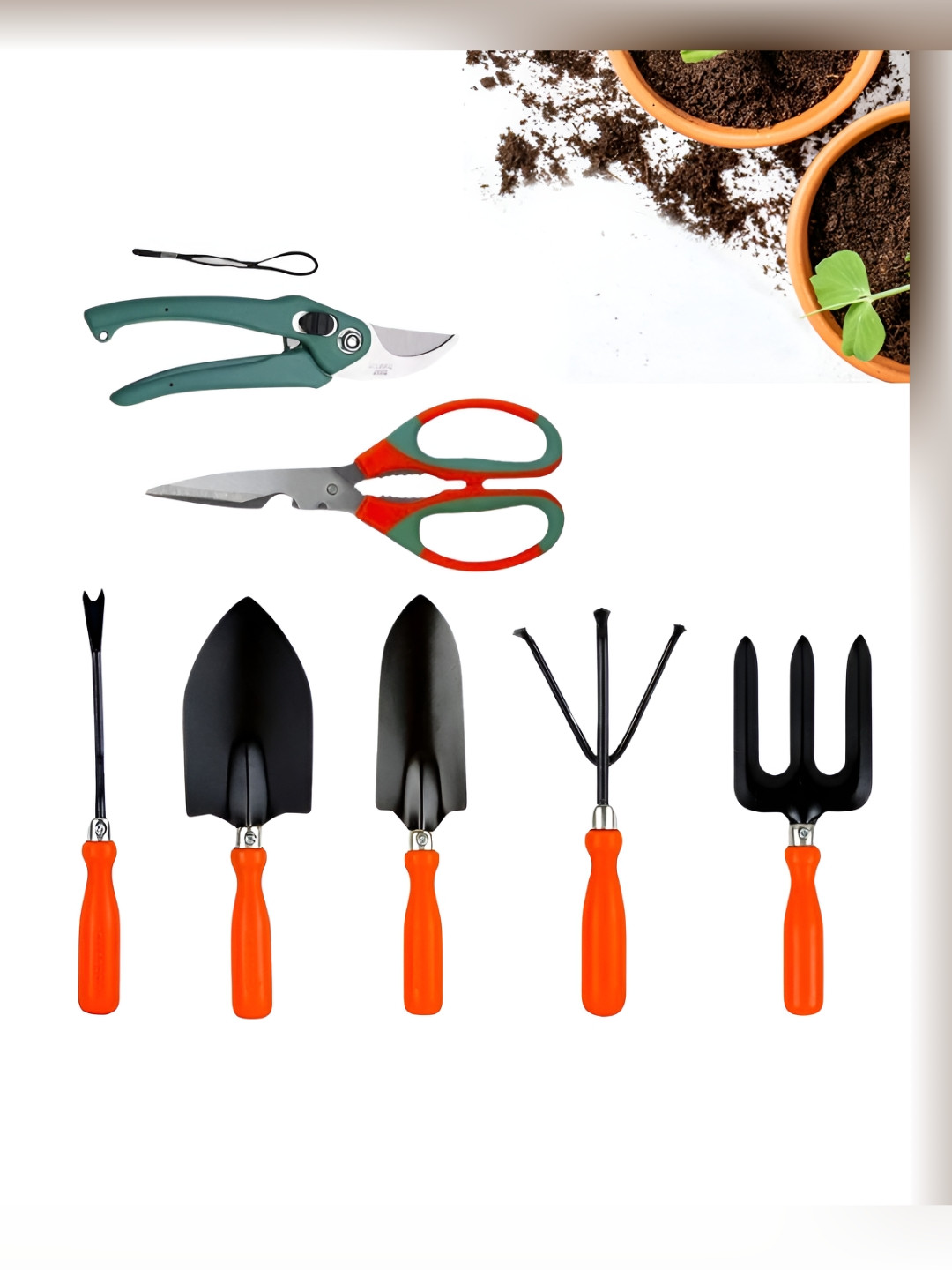 Cinagro Orange & Black 7 Pieces Metal Garden Tools