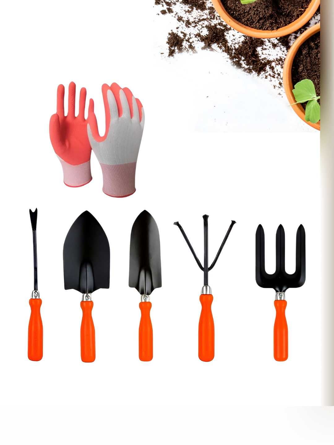 Cinagro Orange & Black 6 Pieces Metal Garden Tools