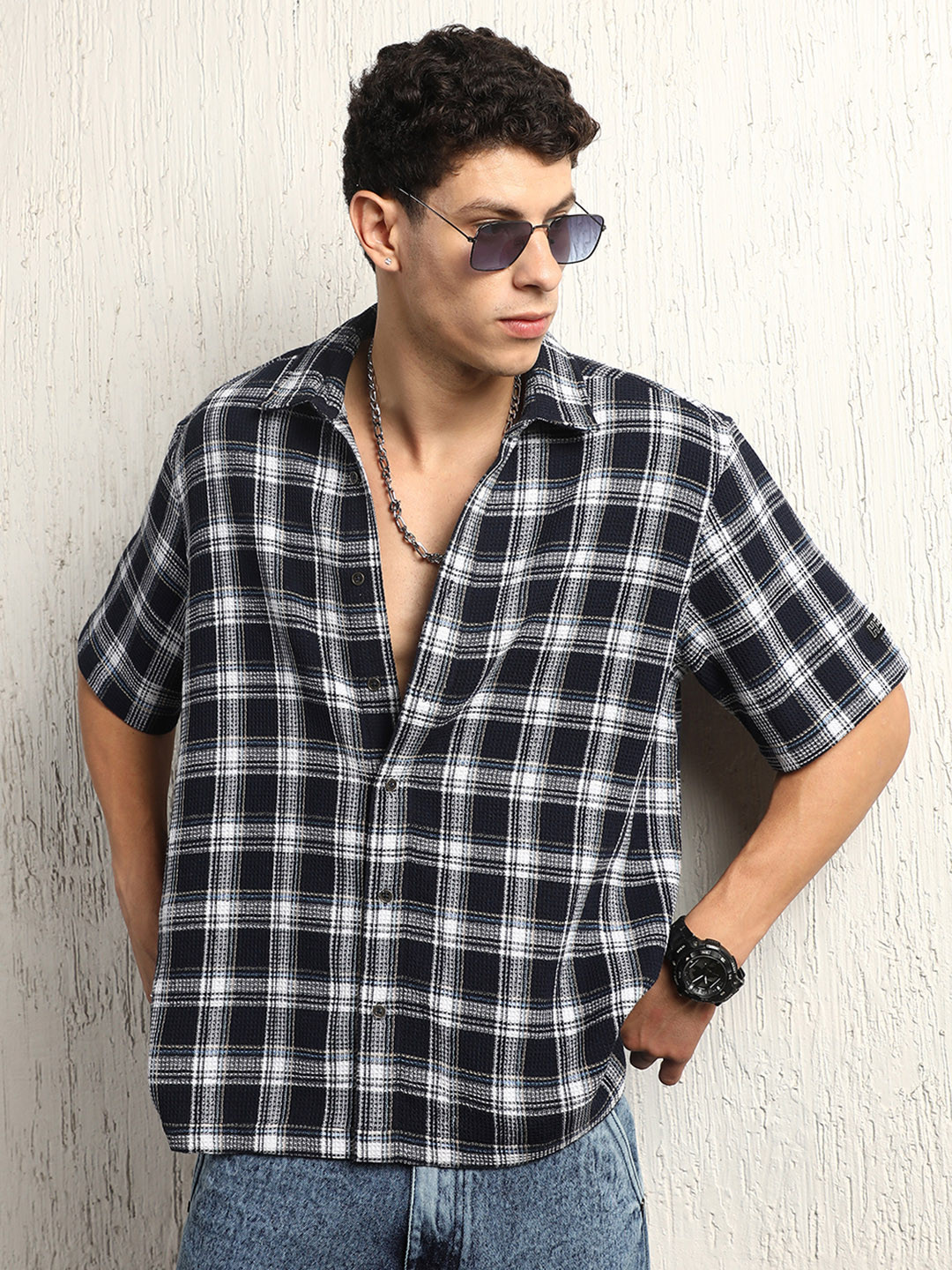 Hubberholme Classic Oversized waffle Checked Cotton Casual Shirt