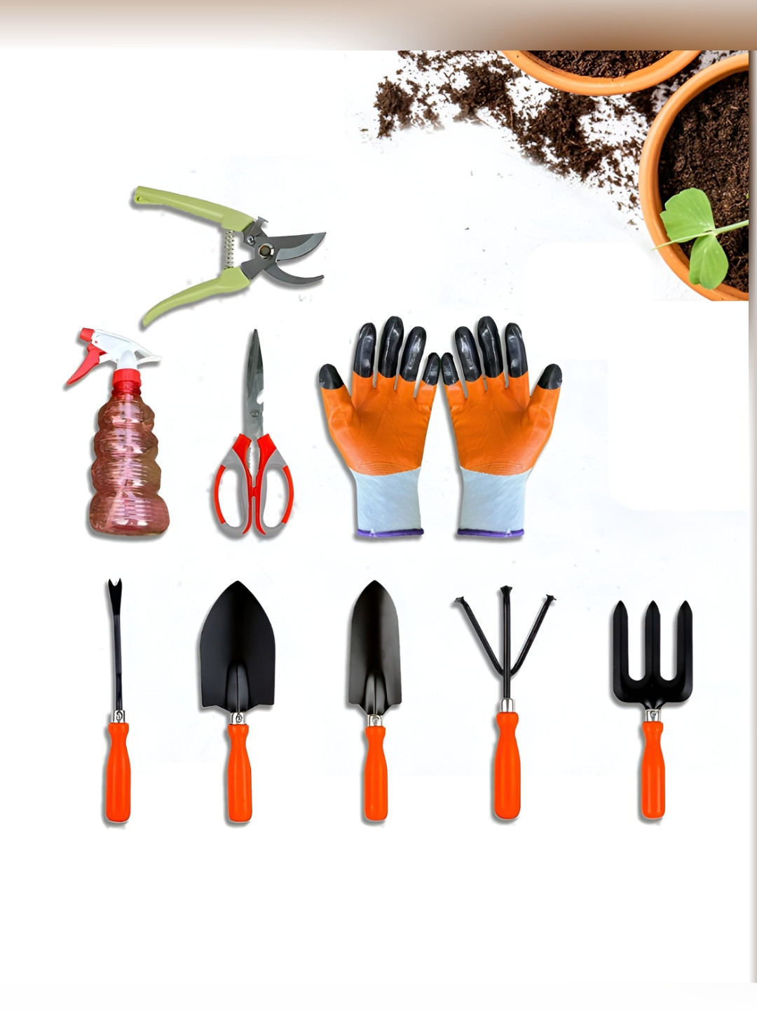 Cinagro Orange 9 Pieces Metal Garden Accessories Set
