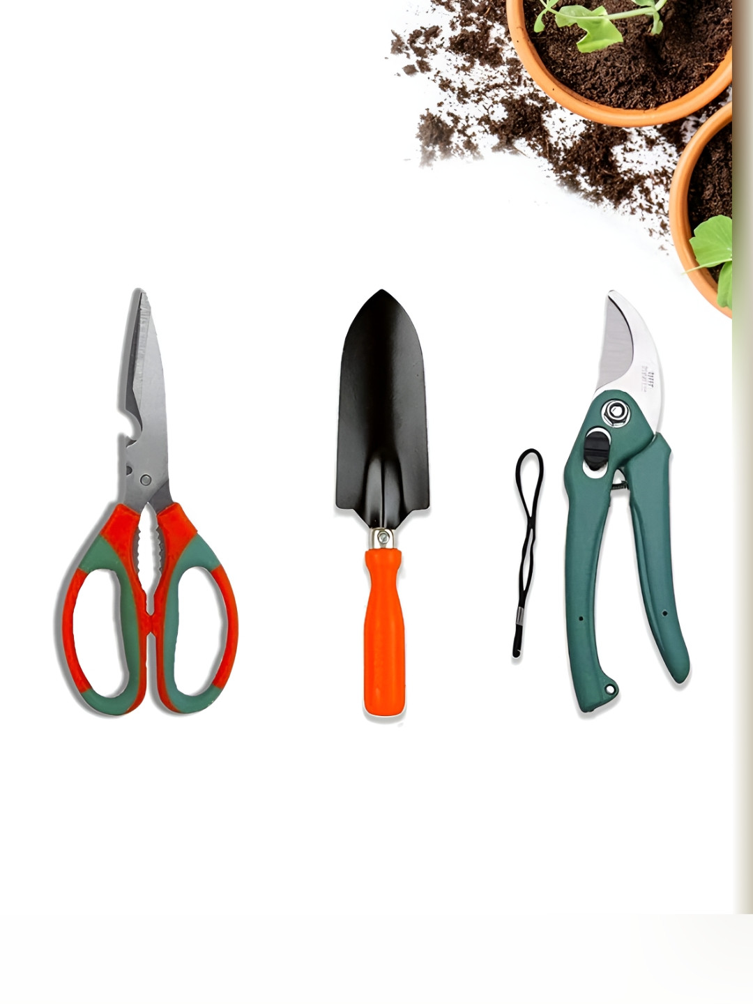 Cinagro Orange & Green 3 Pieces Scissor Pruner & Trowel Accessories