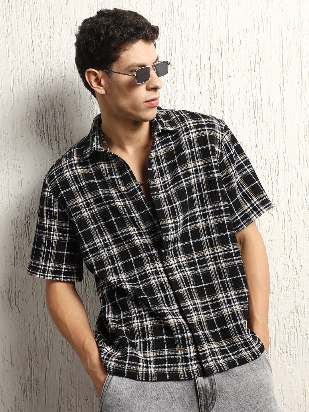 Hubberholme Classic Oversized waffle Checked Cotton Casual Shirt