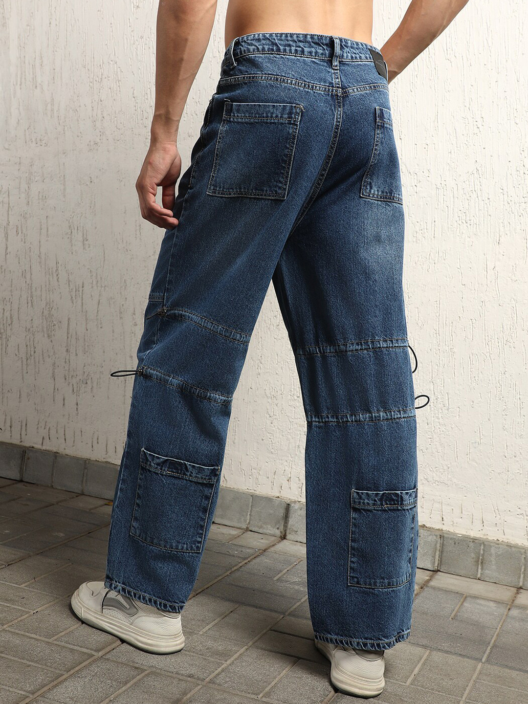Hubberholme Men 90's baggy Light Fade Pure Cotton cargo Jeans