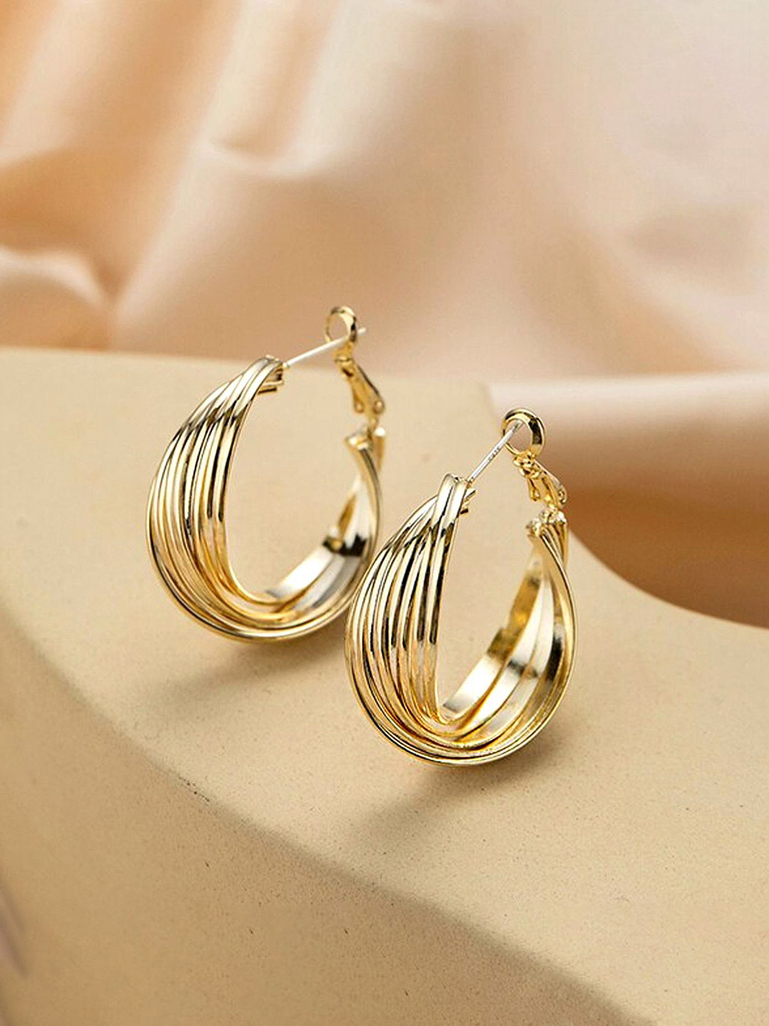 Yellow Chimes Gold-Plated Contemporary Hoop Earrings