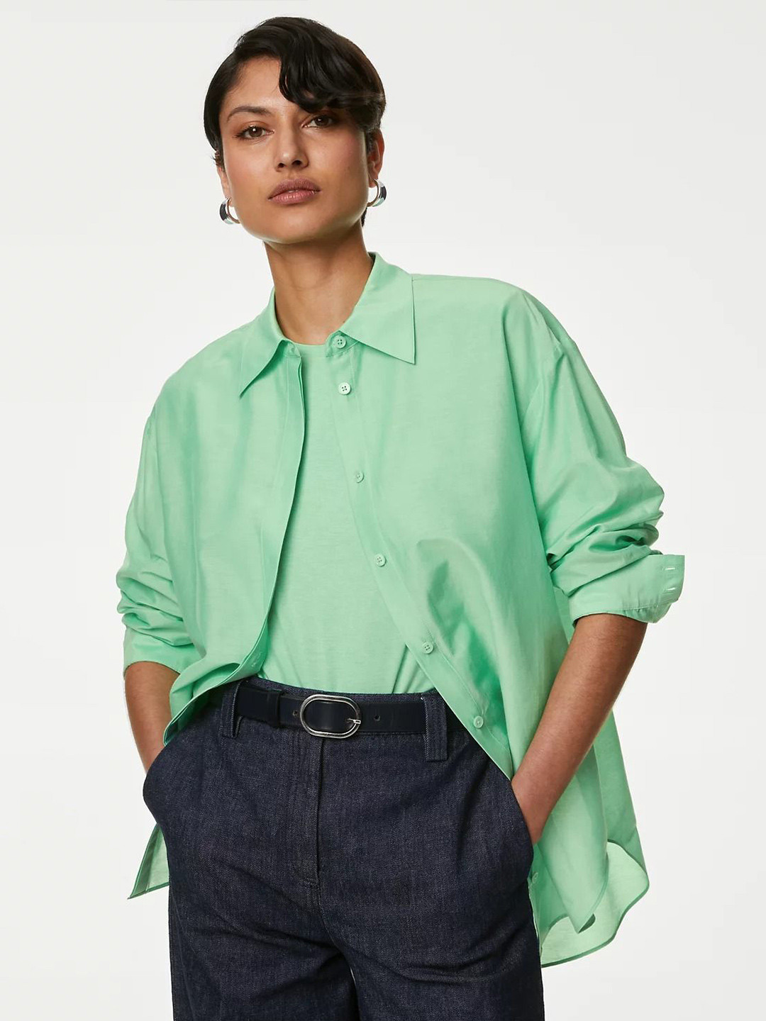 Marks & Spencer Long Sleeves Silk Cotton Casual Shirt