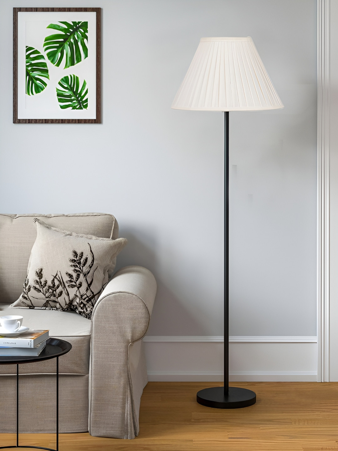 Devansh Off-White Cotton Knife Pleated Floor Lamp With Shade