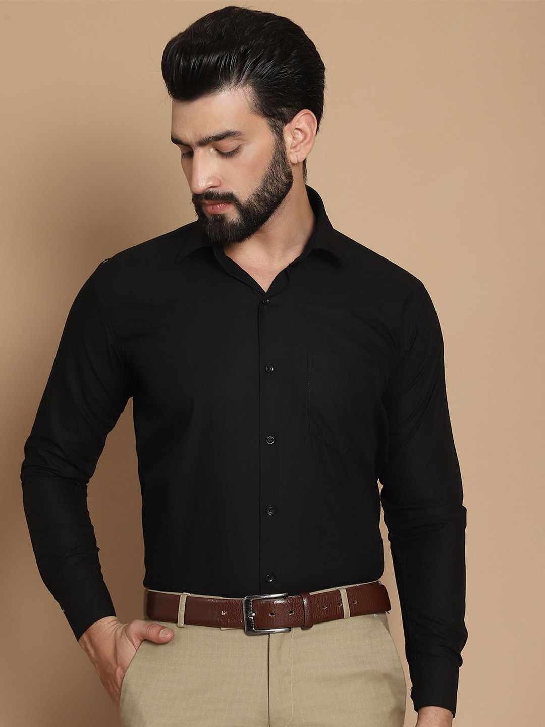 TAG 7 Straight Fit Spread Collar Long Sleeves Twill Weave Pure Cotton Formal Shirt