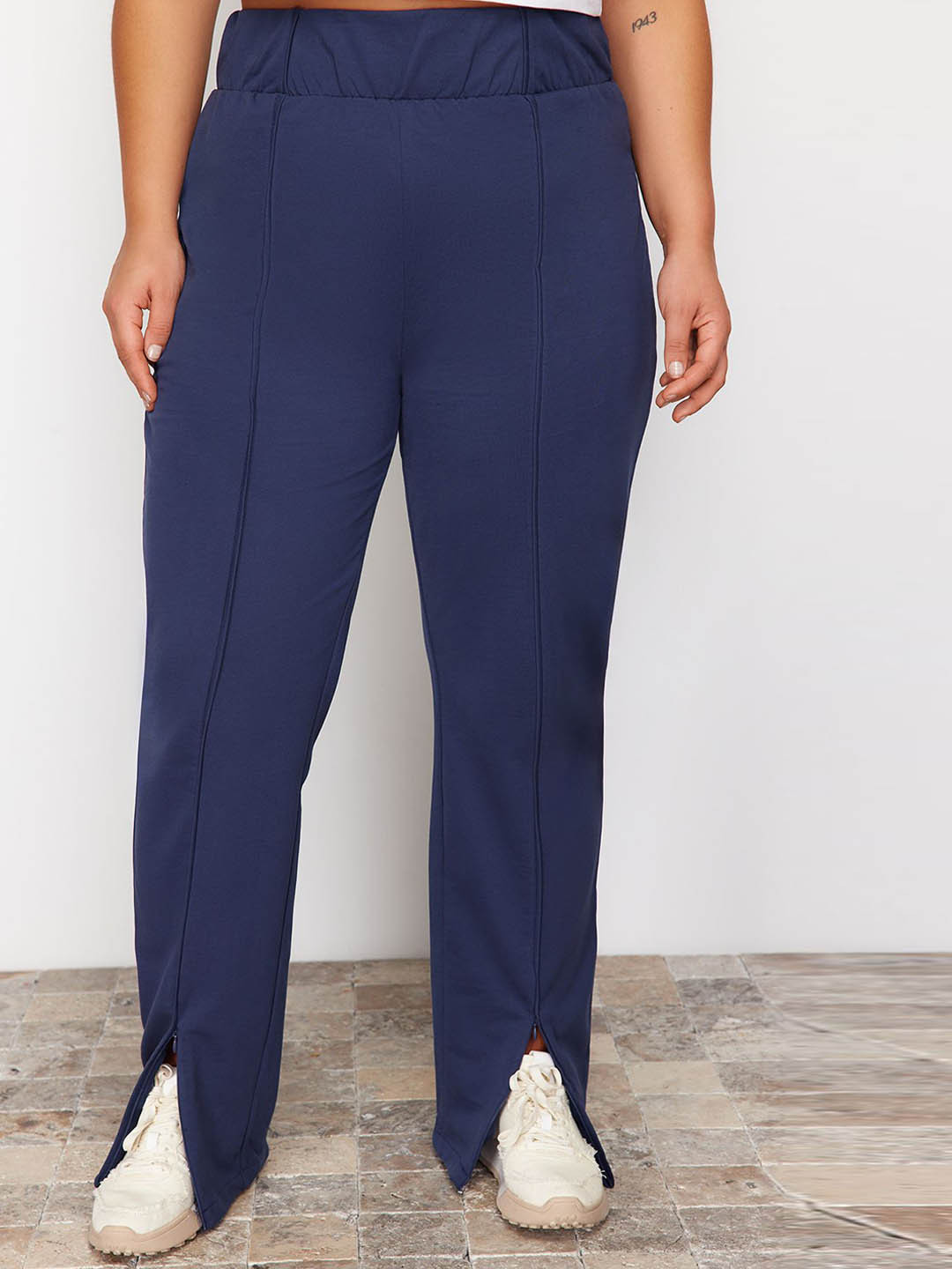 Trendyol Plus Size Women Regular Fit Pure Cotton Zipper Track Pants