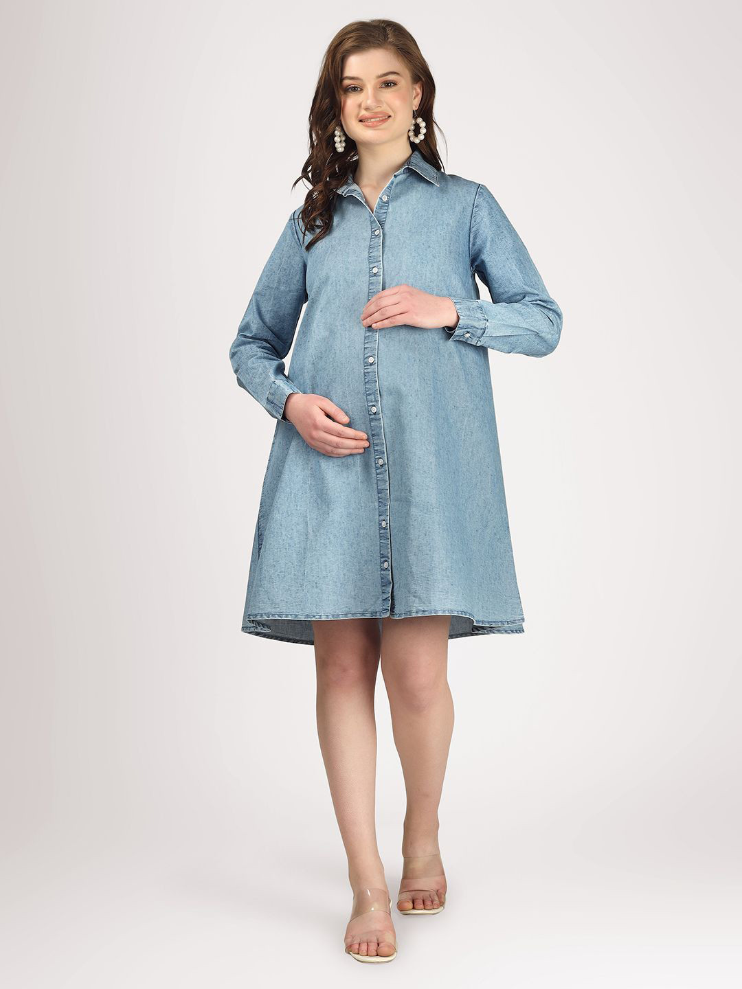 angloindu Denim Maternity Shirt Dress