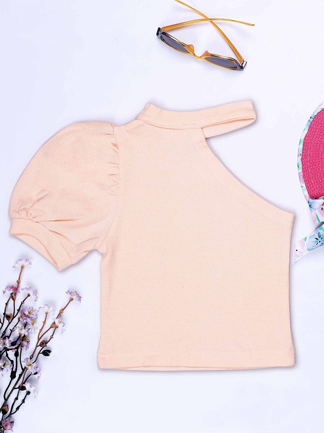 HERE&NOW Girls One Shoulder High Neck Pure Cotton T Shirt